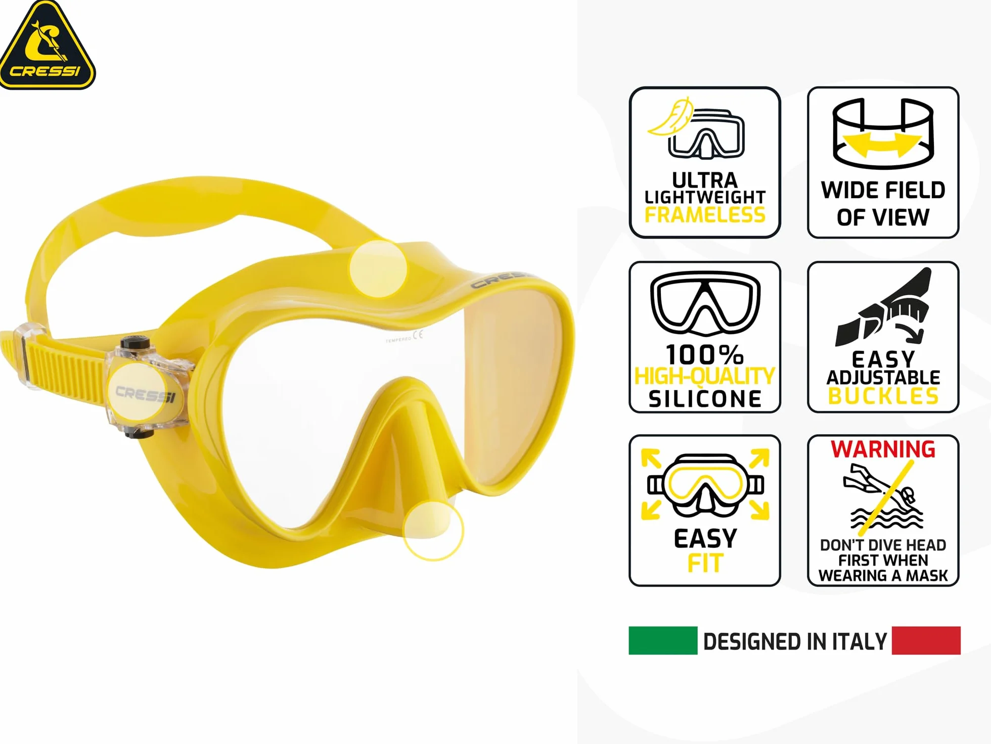 CRESSI F1 Maschera Frameless Snorkel Dry Set Immersioni Snorkeling Unisex