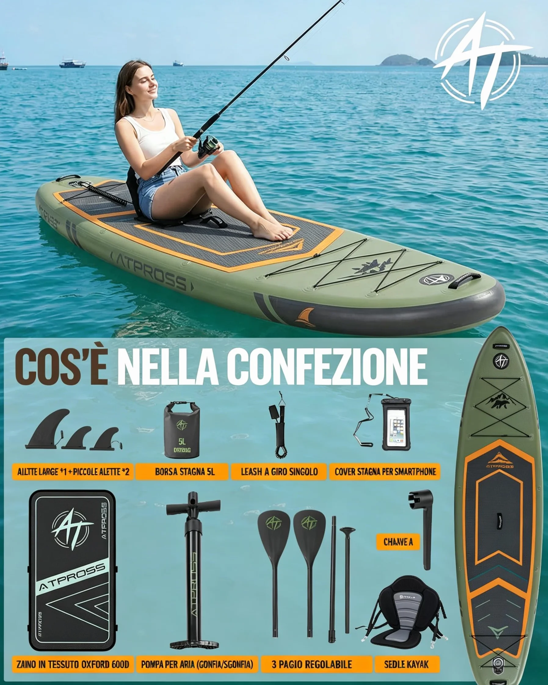 Tavola SUP Gonfiabile 320x84cm Stand Up Paddle per 2 Persone Portata 200kg con Sedile Kayak Accessori