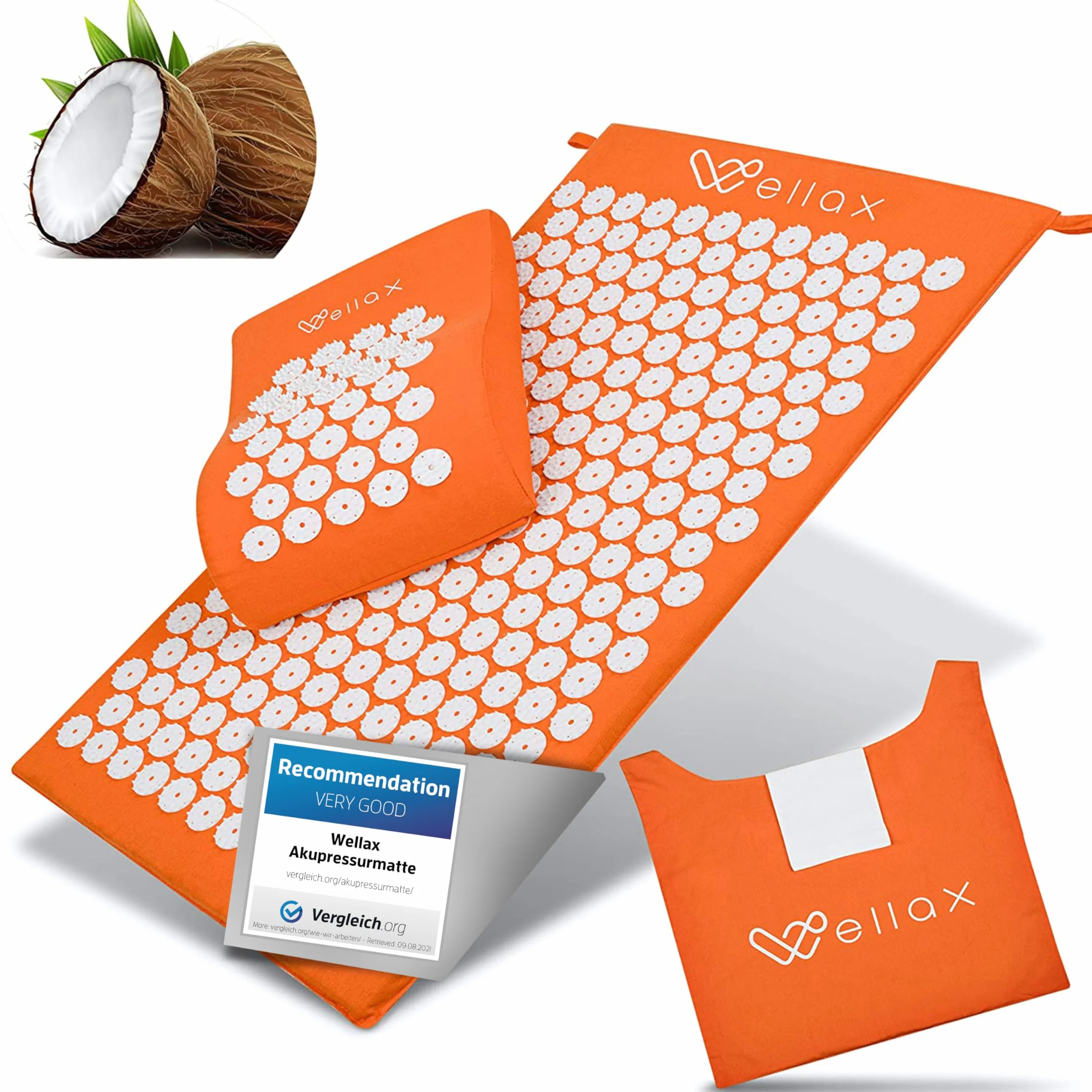 Tappetino per agopressione Wellax con cuscino - allevia specificamente la tensione e favorisce la circolazione - tappetino da massaggio in set con cuscino