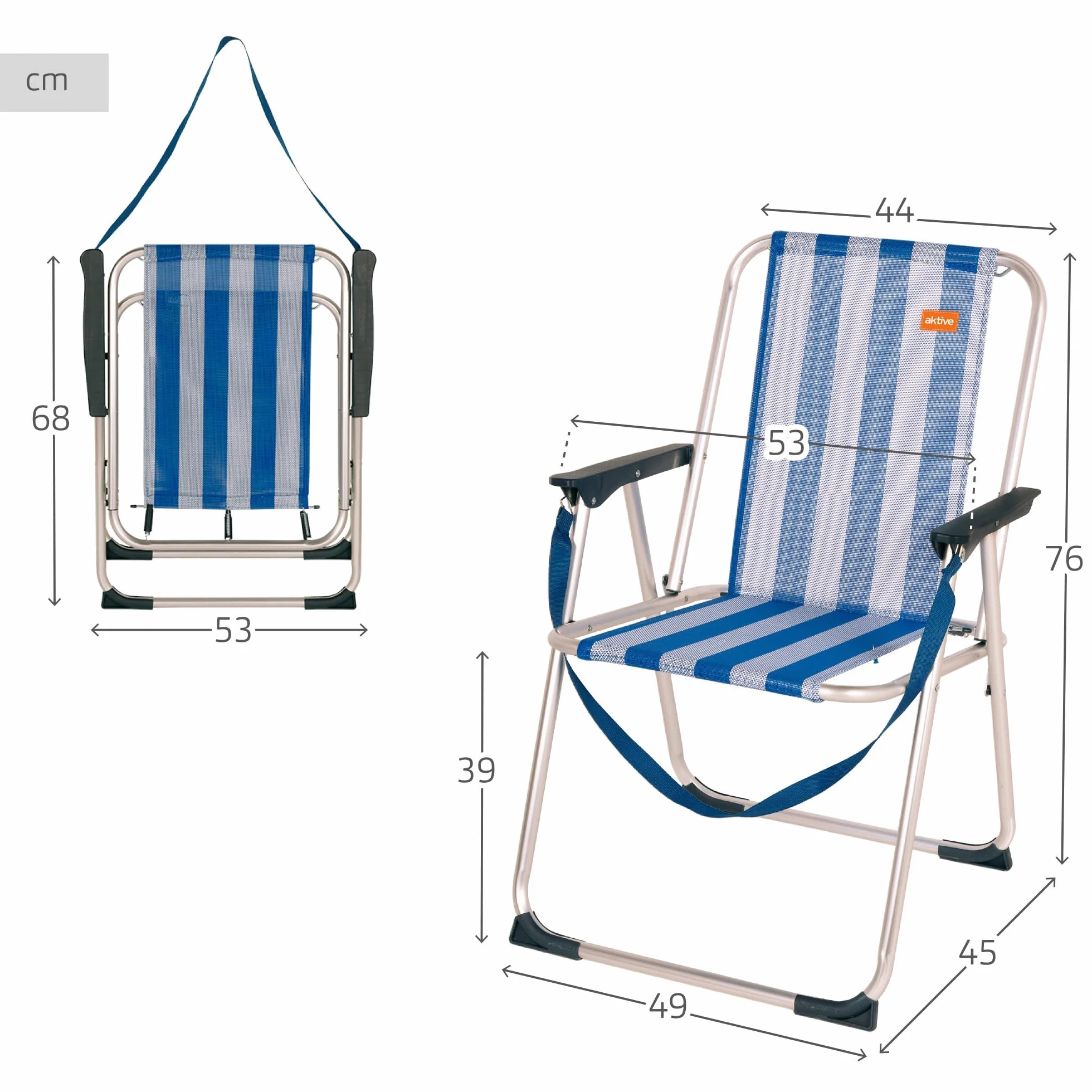Aktive Sedia Pieghevole Fissa Alluminio Beach 47x54x75 cm Blu