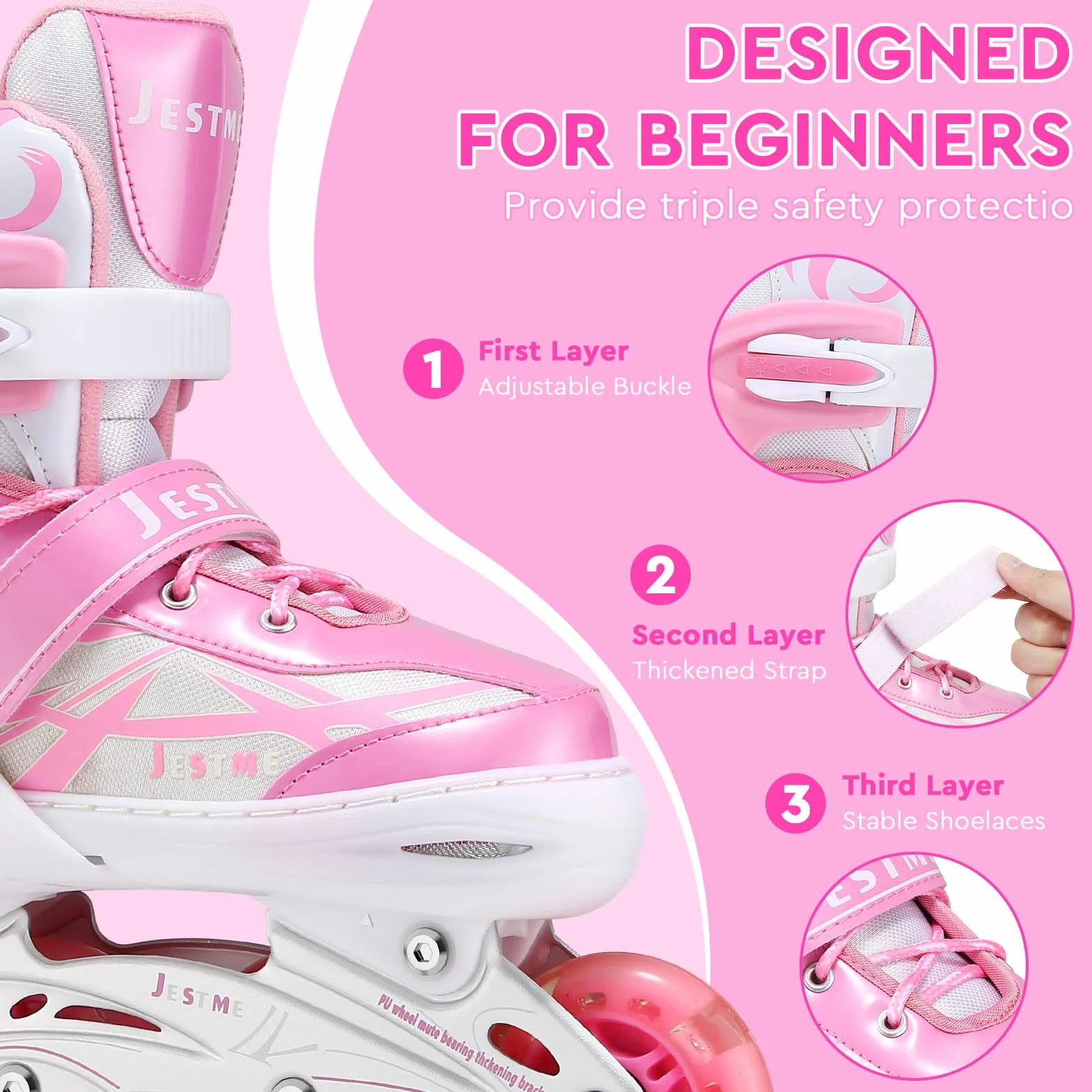 Pattini in linea regolabili per bambini ragazze rosa M CN35-38