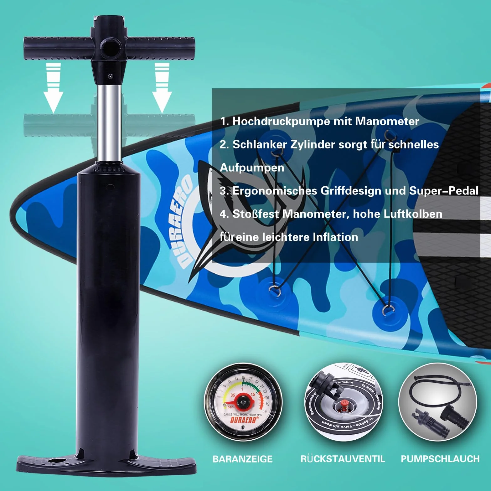 Stand up paddle gonfiabile, sedile per kayak e supporto per fotocamera, pagaia 2 in 1, 330 x 76 x 15 cm, fino a 150 kg, pompa con cinghia da piede, zaino