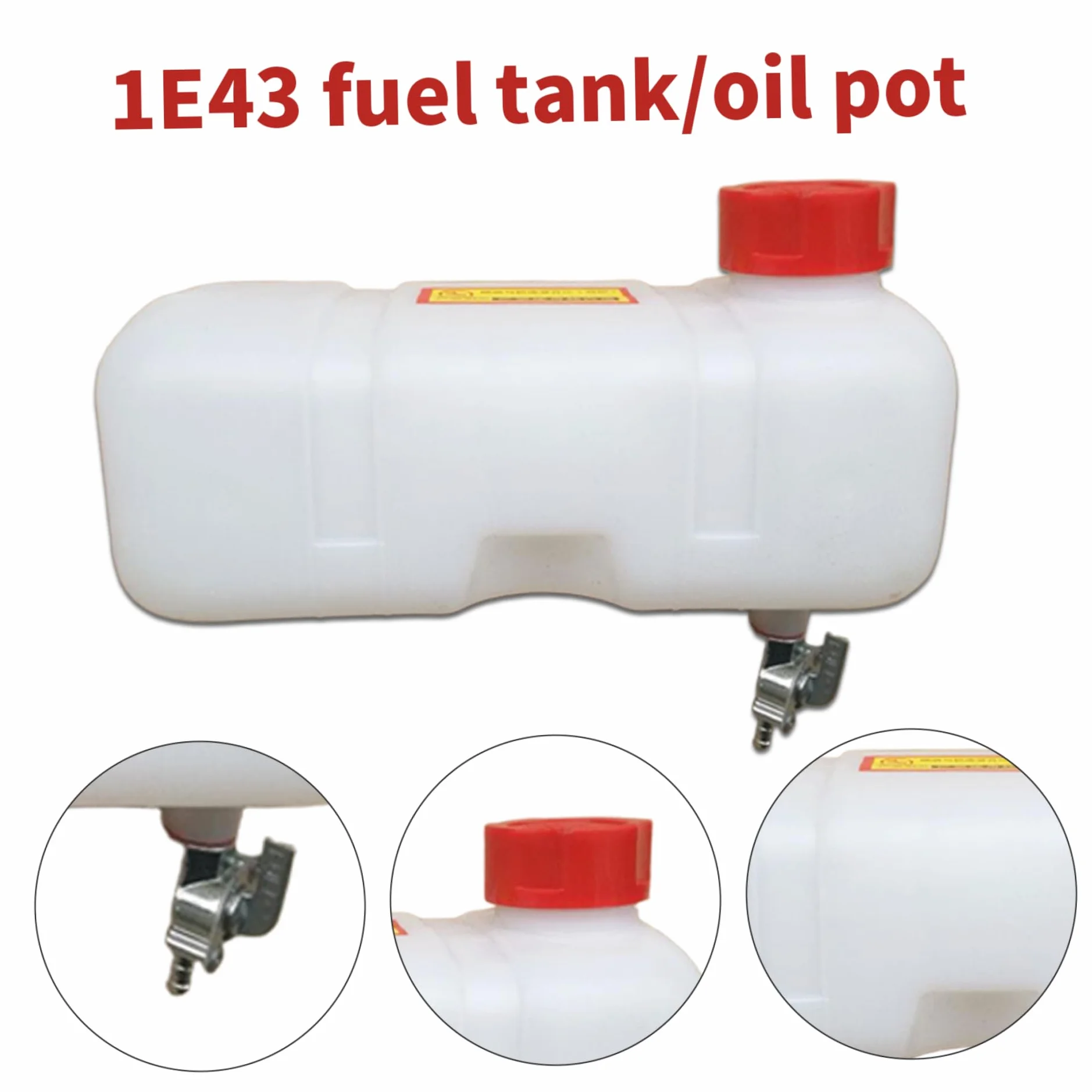 Serbatoio dell'acqua e carburante con tubo dell'olio e ugello per tosaerba, bianco