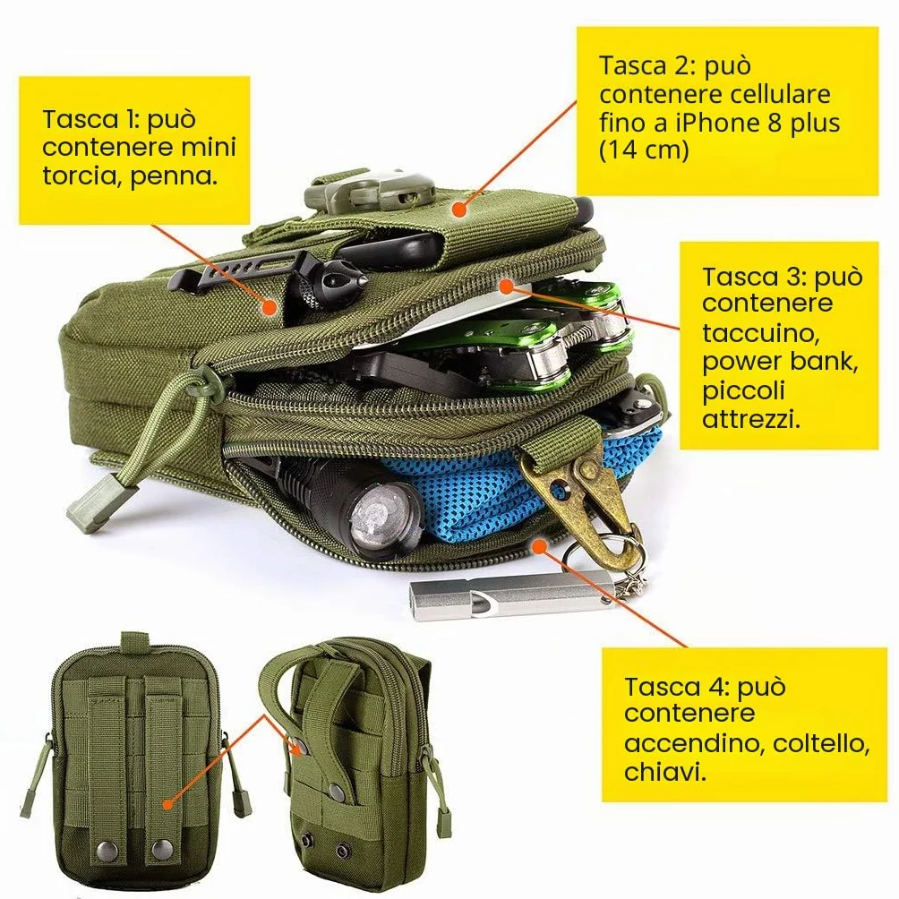 Unigear Marsupio Tattico da Cintura 1000D con Moschettone per Ciclismo, Escursionismo