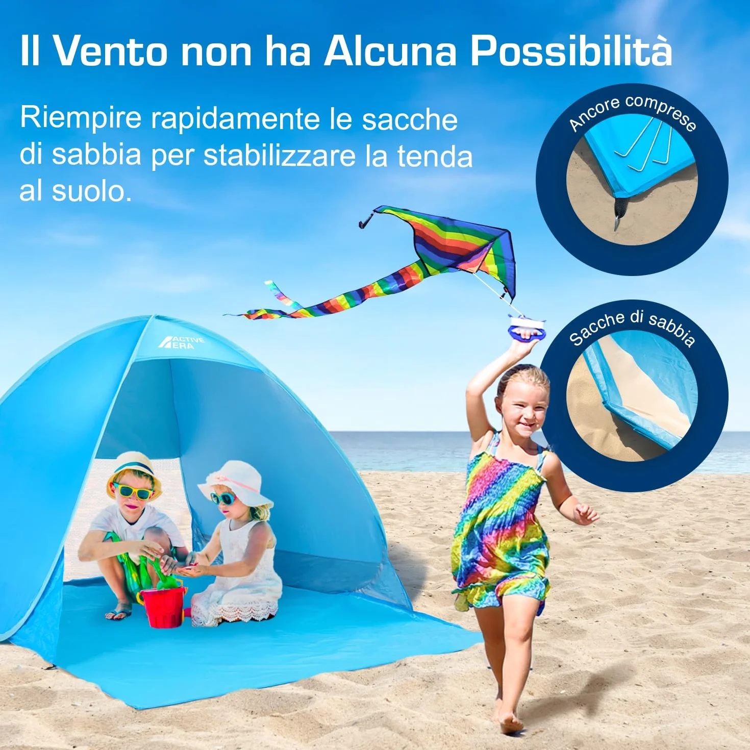 Active Era Tenda da Spiaggia Automontante istantanea - Protezione Solare UPF 50+ Dai Raggi UV - Include Custodia per il Trasporto e Picchetti