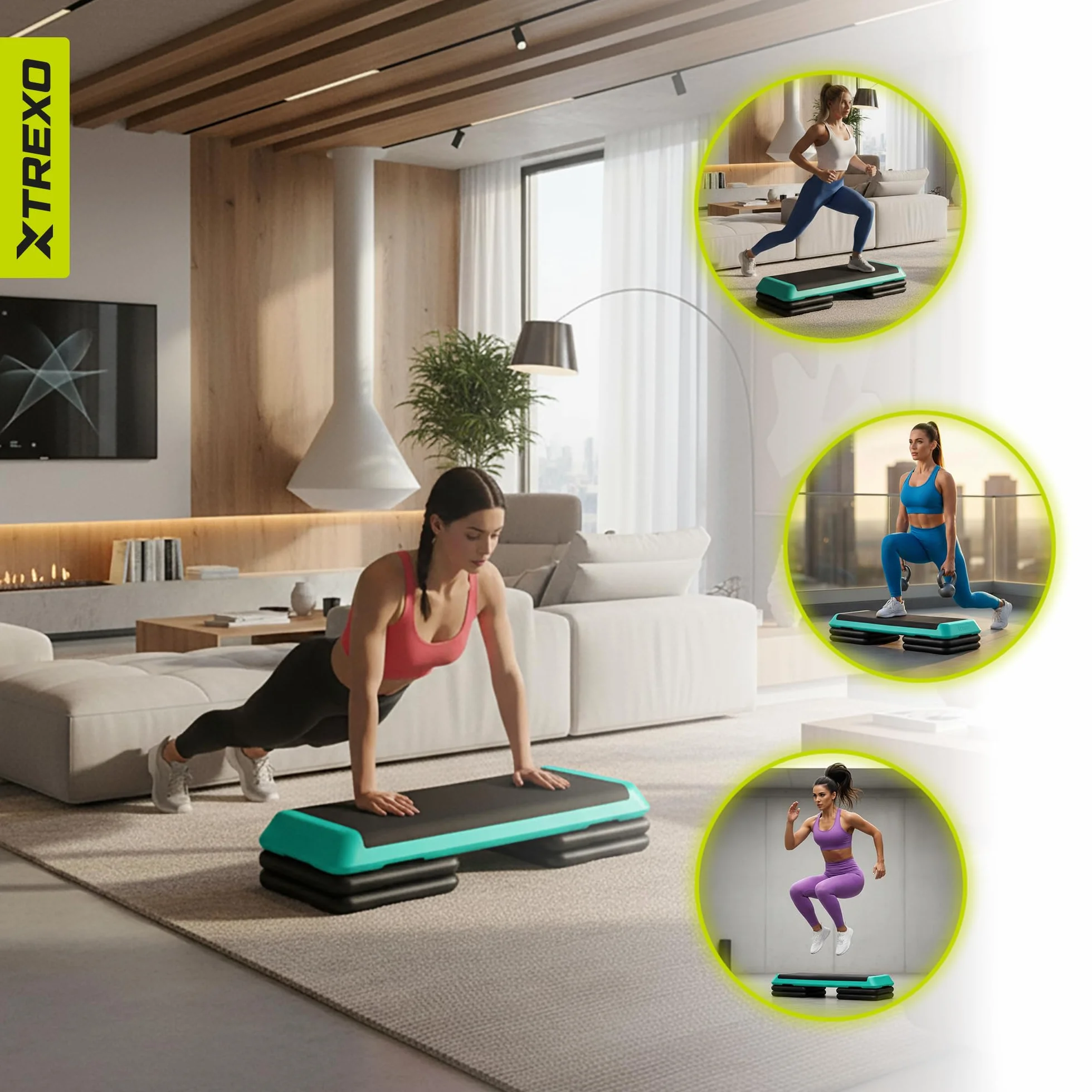 TREXO Step Aerobic Cardio Fitness Altezza Regolabile 10-15-20 cm 109 x 41 cm 250 kg