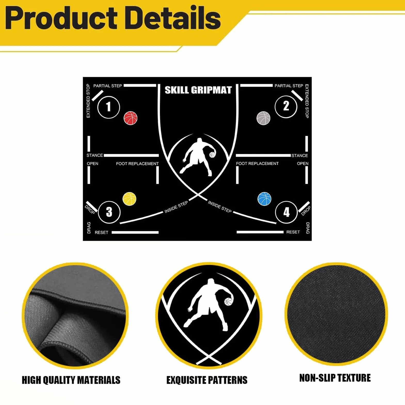 Tappetino da allenamento pallacanestro 120x86 cm antiscivolo controllo dribbling silenzioso
