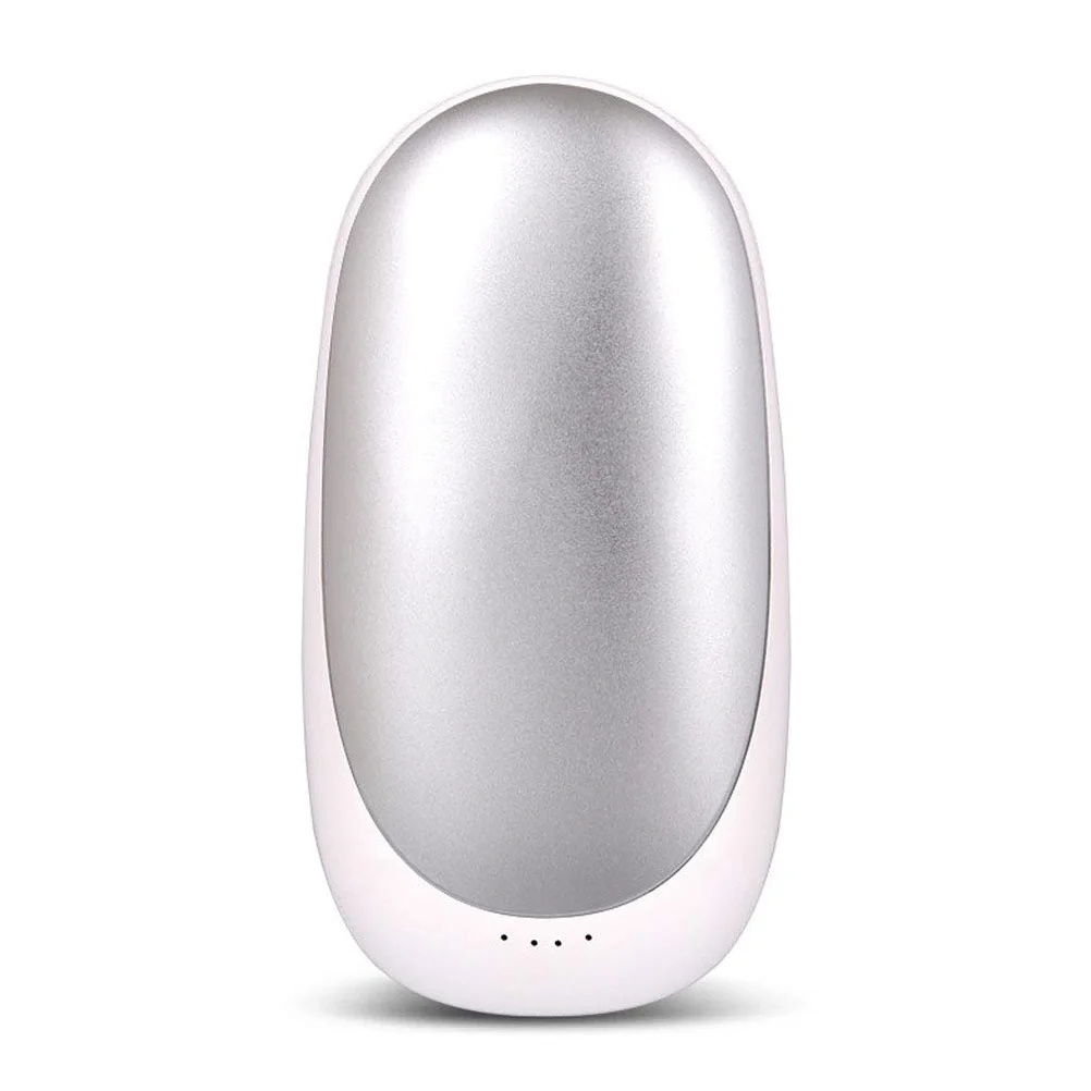 Inverno Scaldamani Elettrico, 5200mah Portatile Power Bank, USB Ricaricabile Scaldamani Riutilizzabile con Riscaldamento Rapido, Regali Comfort, Silver