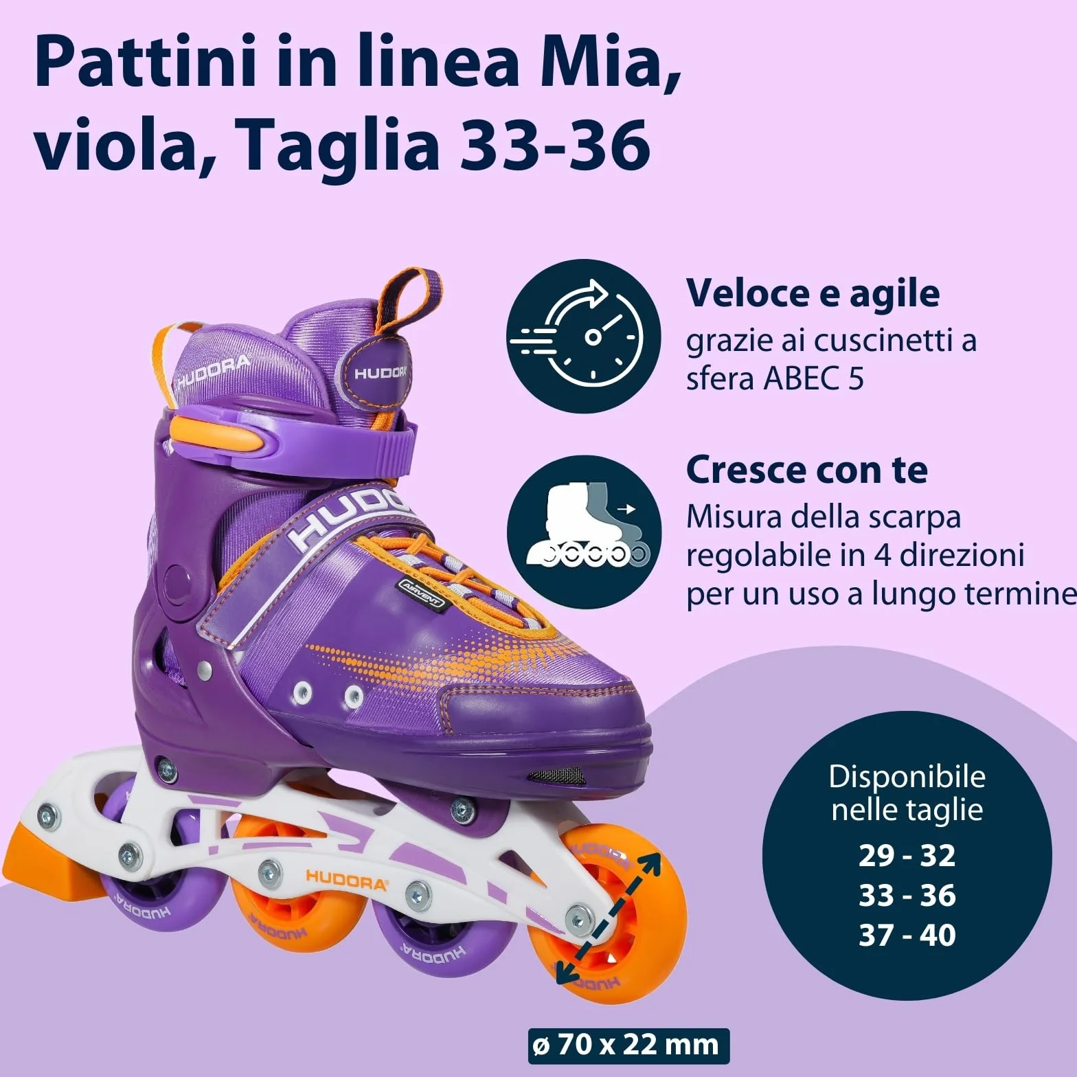 HUDORA Pattini in linea Mia/Leon - Pattini a rotelle regolabili per bambini, ragazzi e adulti