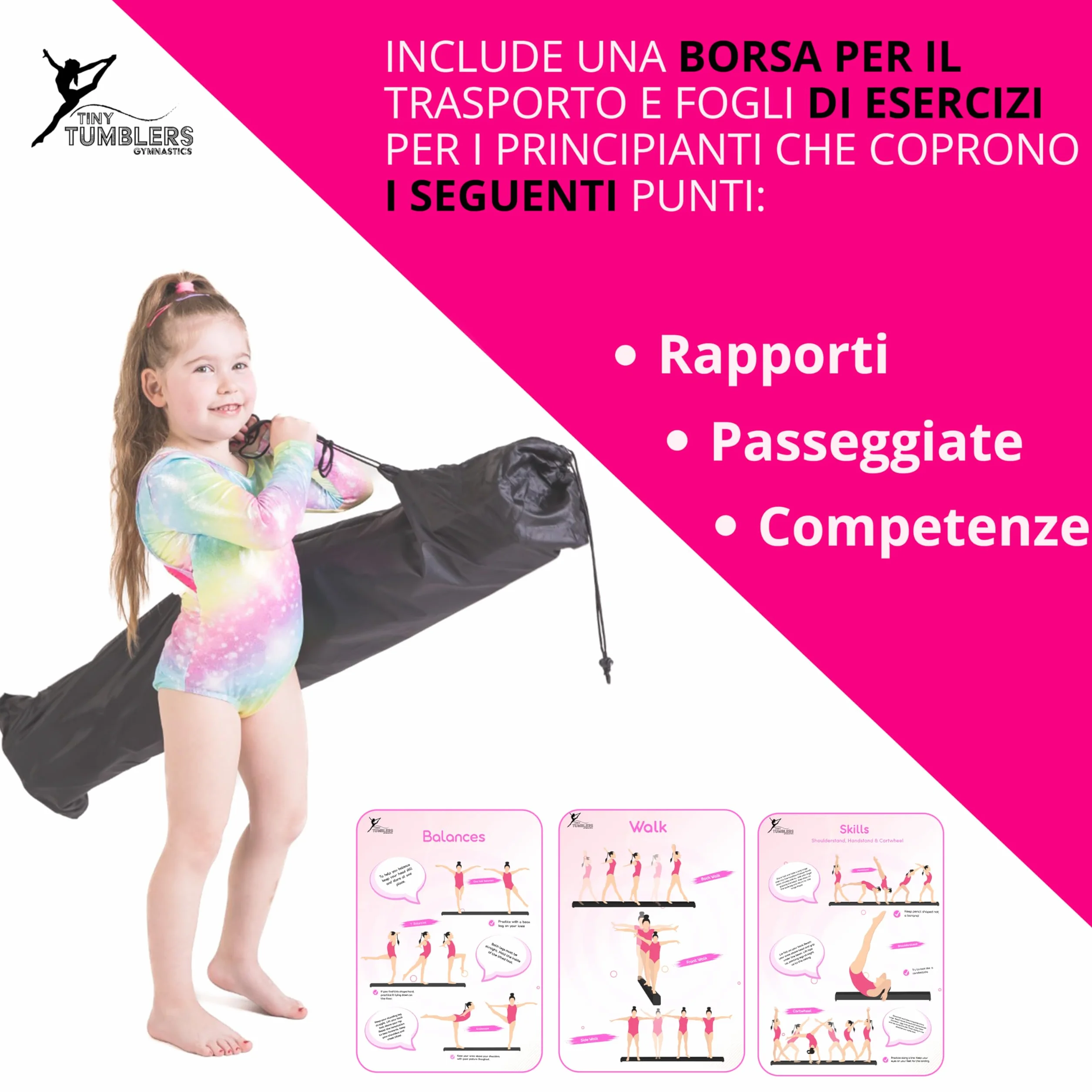Trave ginnastica artistica per casa 210/240/270/300 cm - Attrezzatura equilibrio bambini - Finta pelle scamosciata, schiuma EVA alta densità
