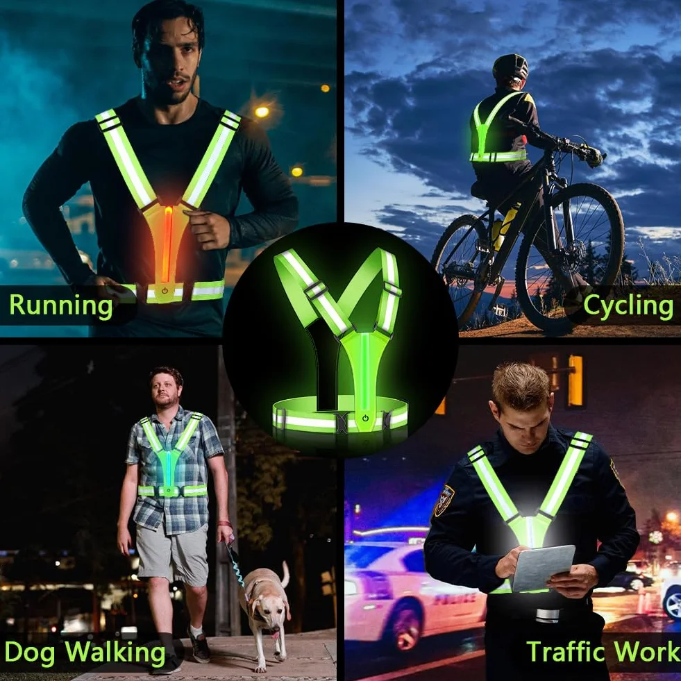 Ainiv LED Bretelle Catarifrangenti 8 Colori Gilet di Sicurezza Ricaricabile USB-C Alta Visibilità Regolabile