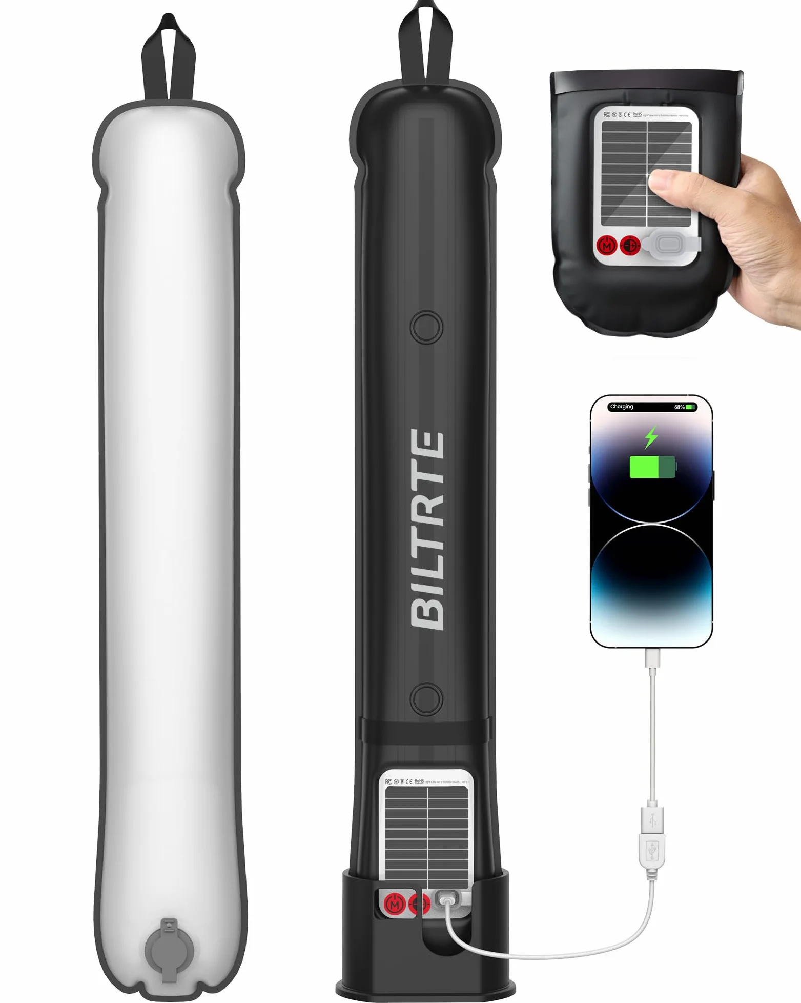Lanterna solare gonfiabile da campeggio da 61 cm, luce LED magnetica con caricabatterie USB-C 4000 mAh, luce impermeabile IP66 in TPU per tenda per uragani, zaino in spalla e sopravvivenza off-grid