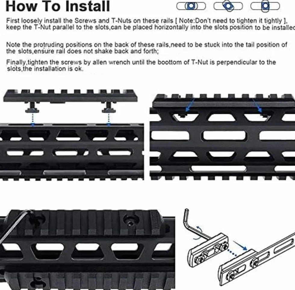 Slitte da Softair Rail Picatinny Alluminio 5 Slot Kit con Viti Dadi a T Chiave Esagonale