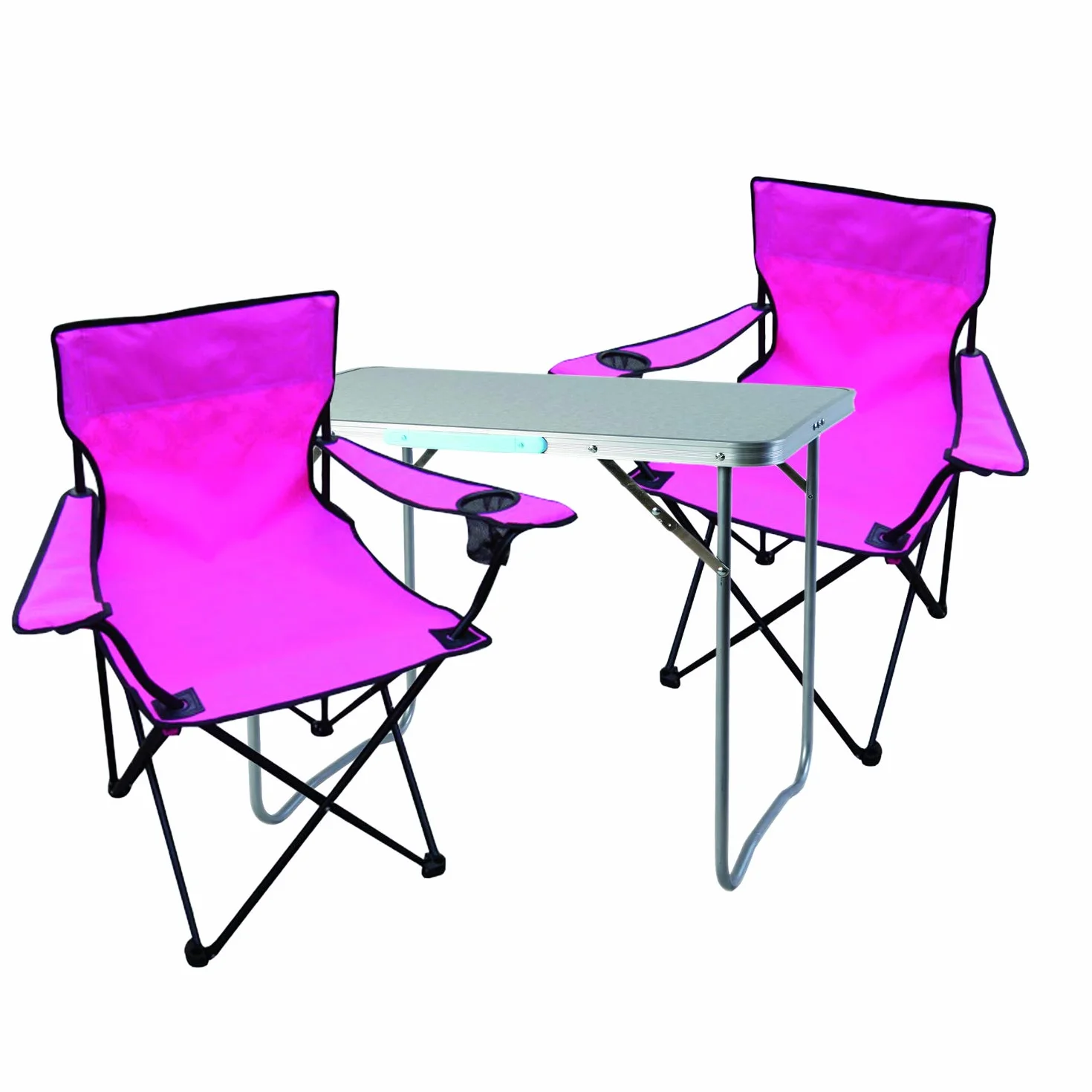 Set di mobili da campeggio in alluminio 3 pezzi 70 x 50 x 59 cm tavolo con maniglia 2 sedie pieghevoli rosa