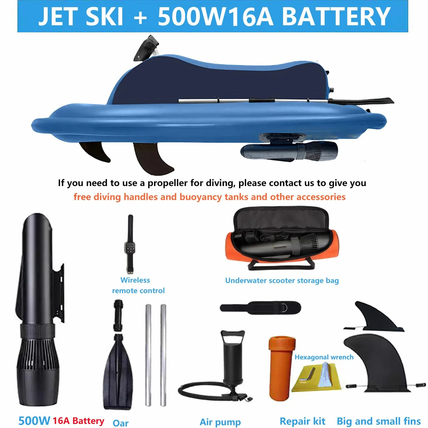 Set Moto d'Acqua Gonfiabile 700 W Batteria Rimovibile per Adulti 330 libbre con Borsa Porta-elica