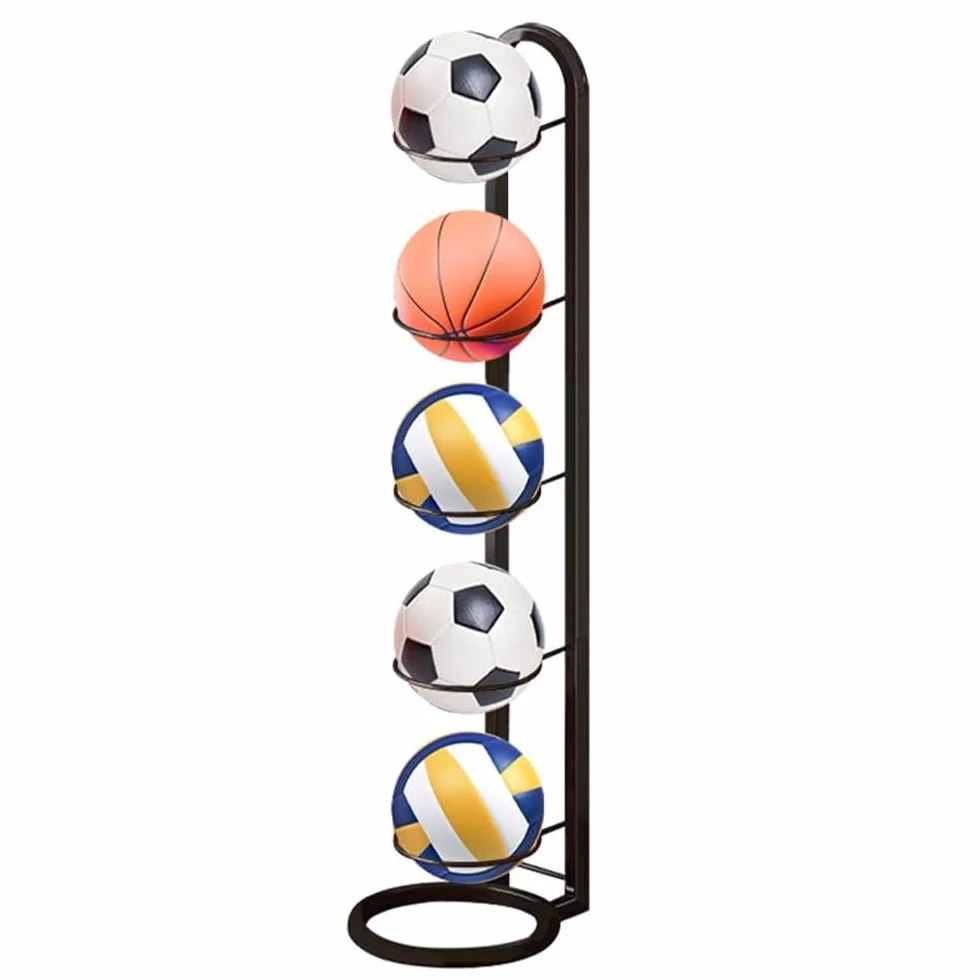 Kleemeiero Rastrelliera per Palloni Verticale 5 Livelli Porta Pallone da Calcio Basket Pallavolo, Nero