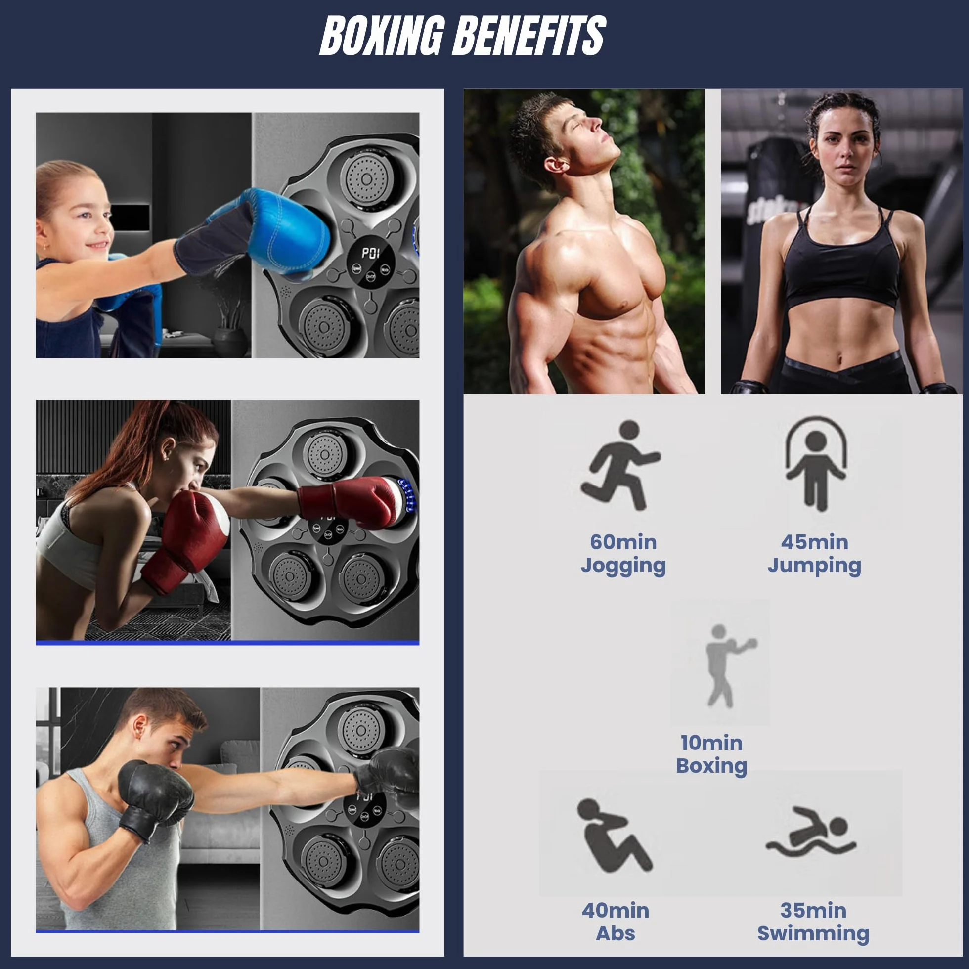 Macchina da Boxe Musicale, Attrezzatura da Allenamento per Boxe a Parete In PU con Guantoni da Boxe, Pad da Boxe a LED, Bluetooth, Luci al Ritmo Della Musica. (2 mode, 43x43x5 cm)