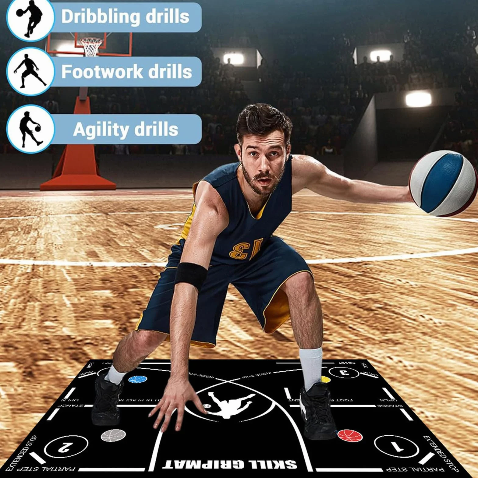 Tappetino da allenamento pallacanestro 120x86 cm antiscivolo controllo dribbling silenzioso