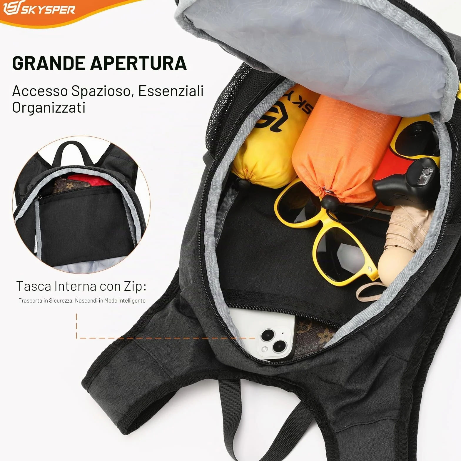 SKYSPER Zaino Pieghevole Leggero 15L Escursione Cinturino Pettorale Ripiegabile da Viaggio Uomo Donna