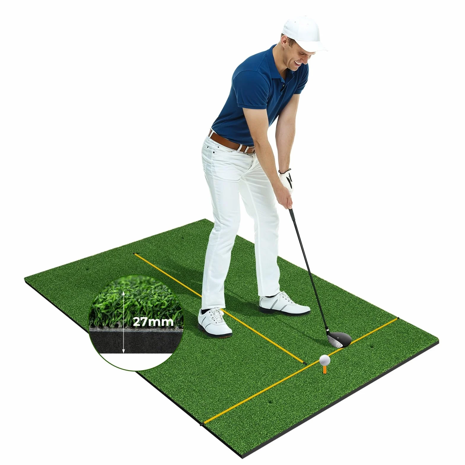 COSTWAY Tappetino da Allenamento Golf 3-in-1 con Erba Sintetica, 2 Punte e Astine di Allineamento