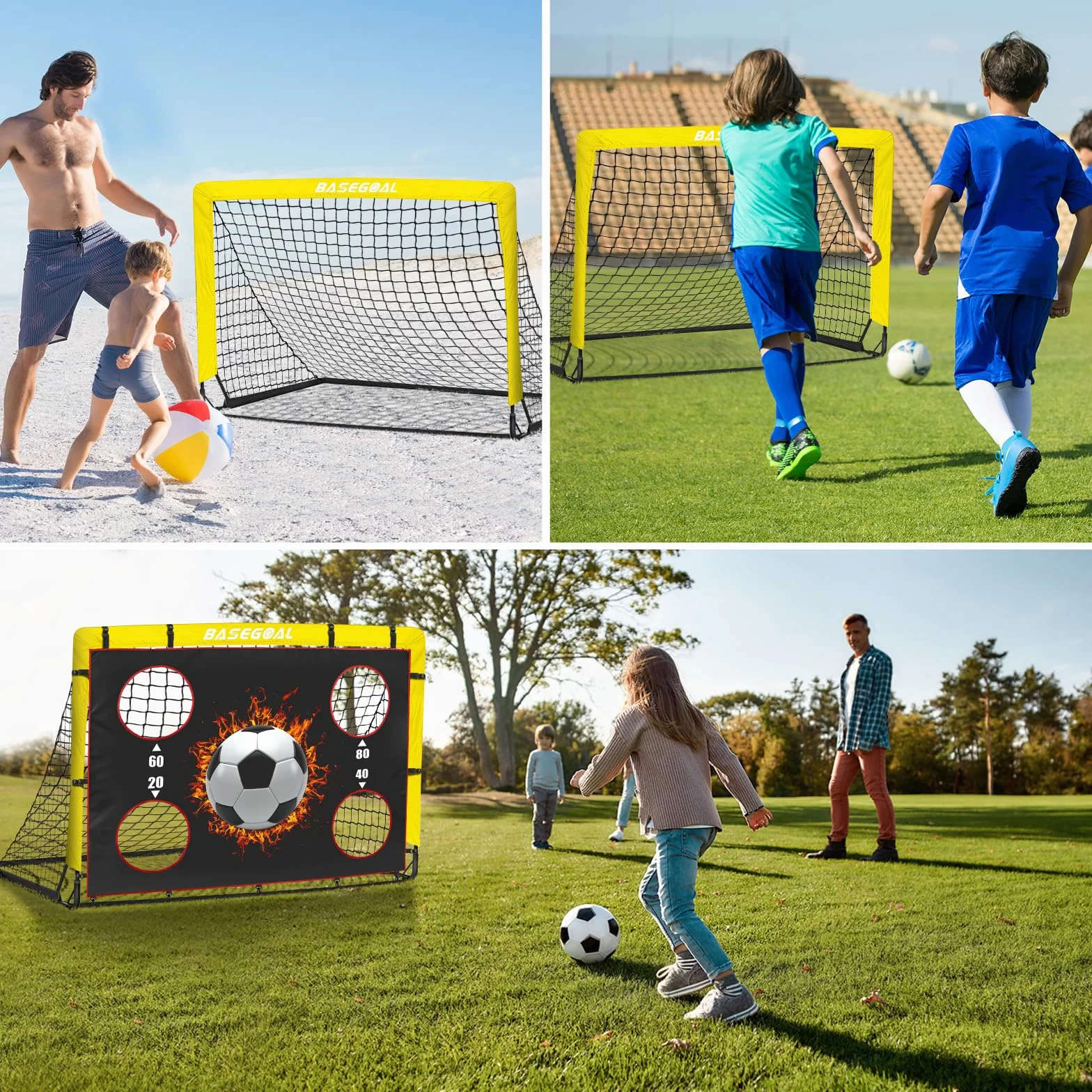Porta da Calcio per Giardino 150x120cm con Aste in Fibra di Vetro e Reti di Alta Qualità