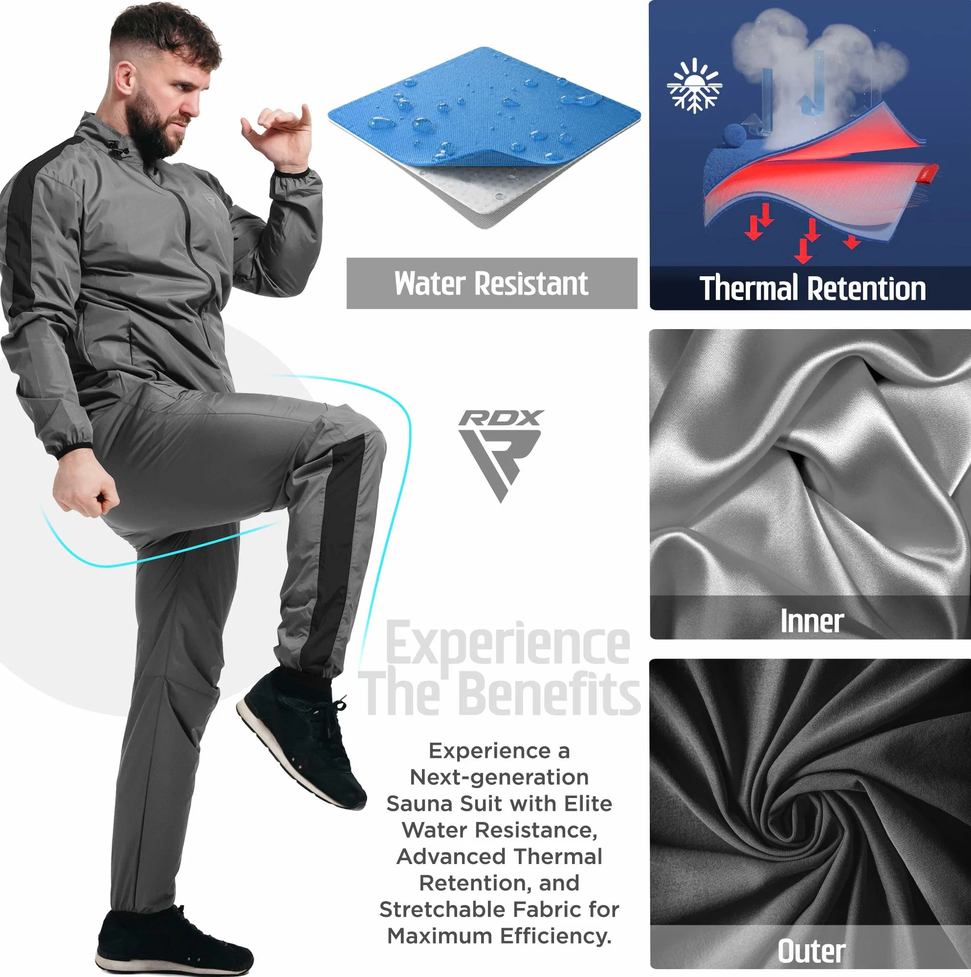 RDX Tuta Sauna Dimagrante Uomo Donna, Oeko Tex 100 Certificato, Tuta per Sudare Sport Fitness Boxe MMA Palestra Yoga Set