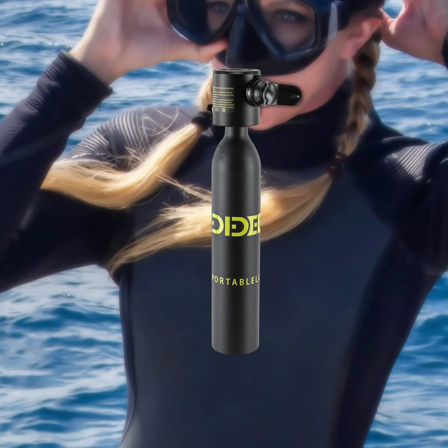 Bottiglia di ossigeno portatile 0,5 l per immersioni subacquee, nera