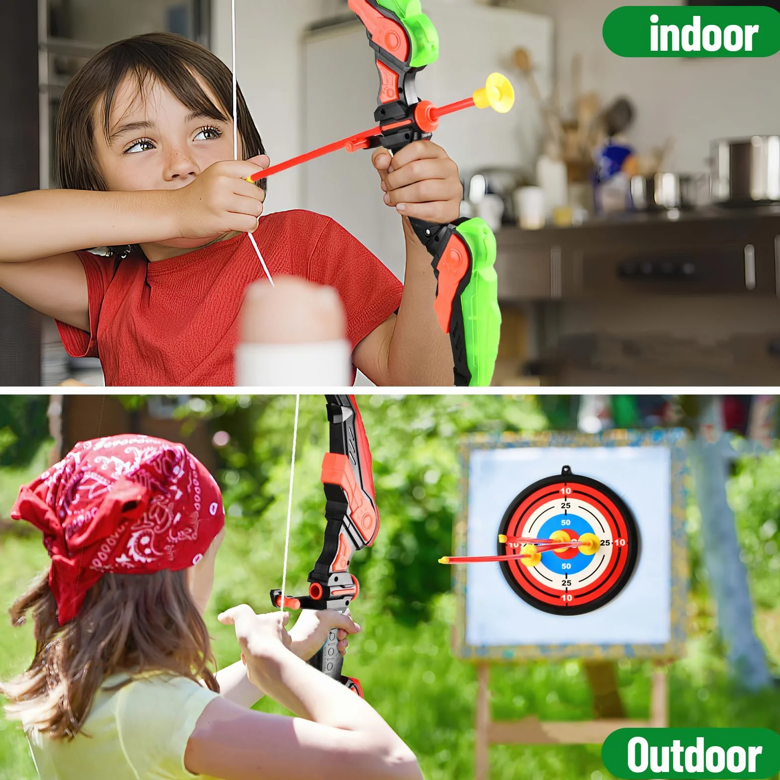 Doloowee Arco e Freccia per Bambini Giocattoli con Luce LED Set Tiro con L'Arco 8 Frecce a Ventose Bersaglio Faretra Spalla