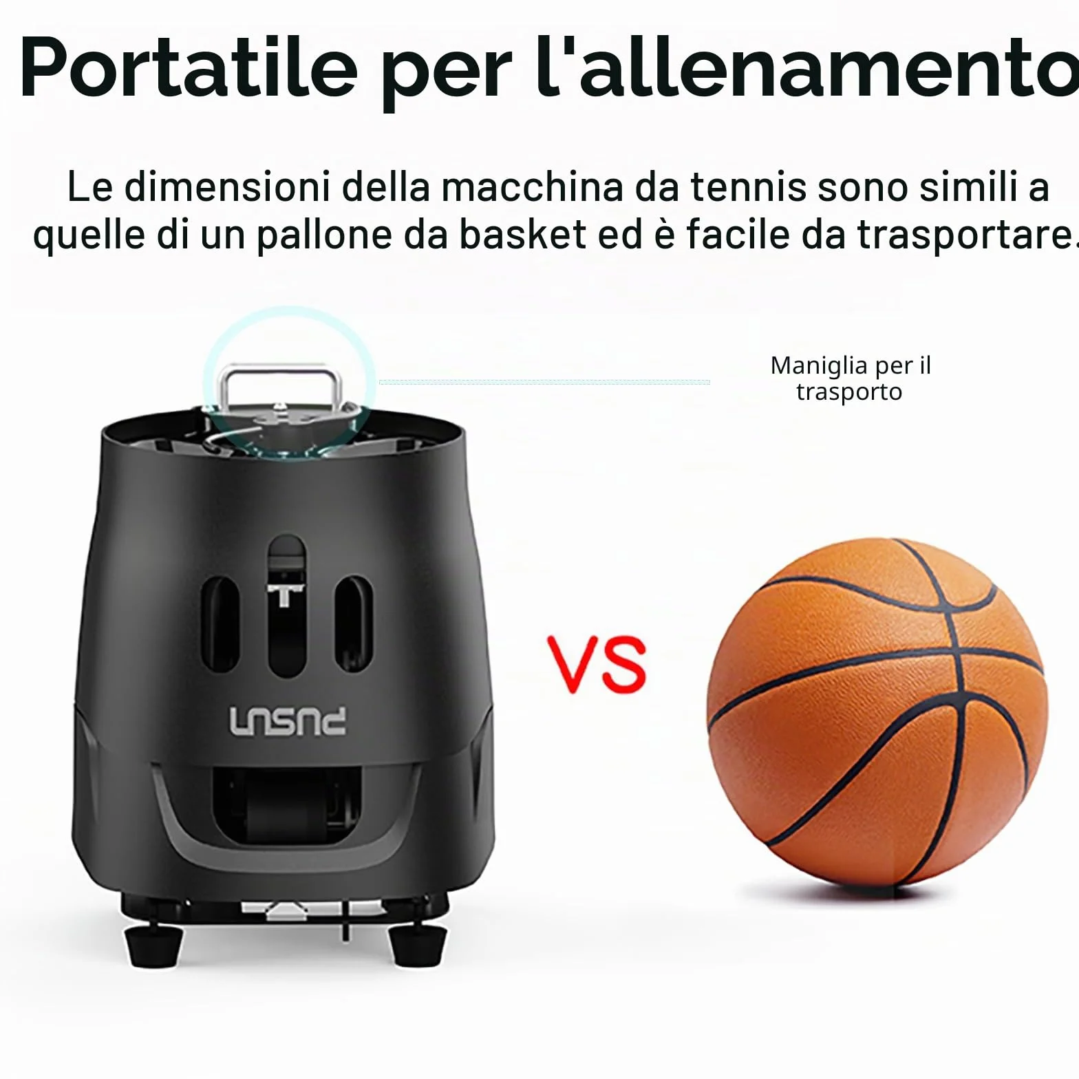 PUSUN PT-Mini Pro Macchina portatile per palline da tennis, 65 palline, supporto app e telecomando