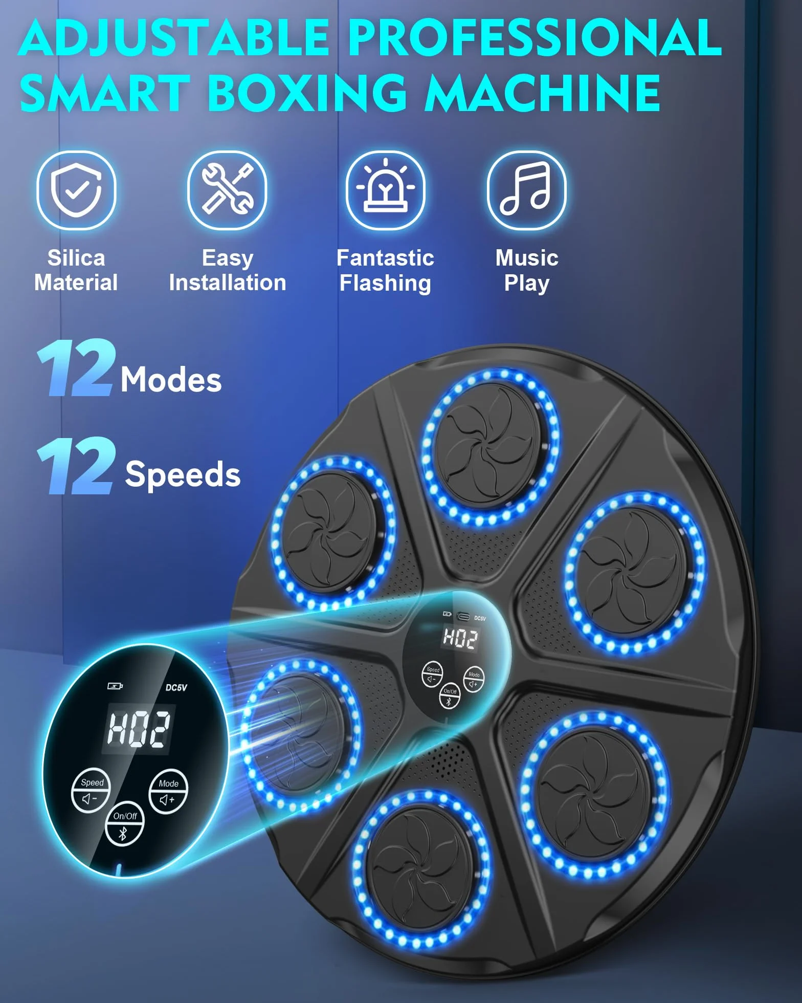 Music Boxing Machine Adulti - 12 modalità di velocità Macchina da BOXEN Musical Pugile con Guanti da Boxe - LED Musica Bluetooth Boxe Allenamento per Casa