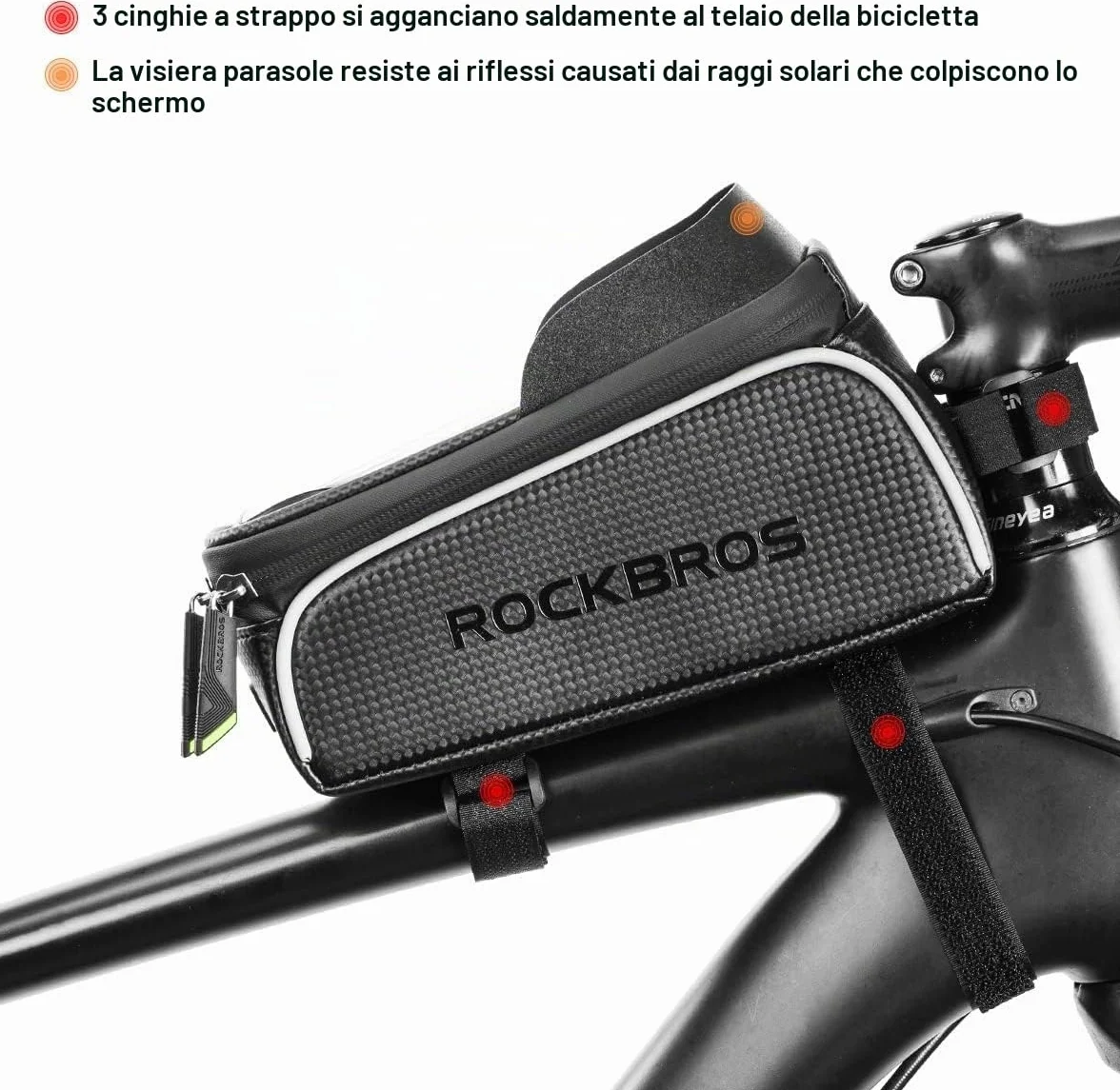 Borsa Telaio Bici ROCKBROS Idrorepellente Manubrio 1.5L Support Cellulare TPU Touchscreen 6.5" Copertura Anti-pioggia