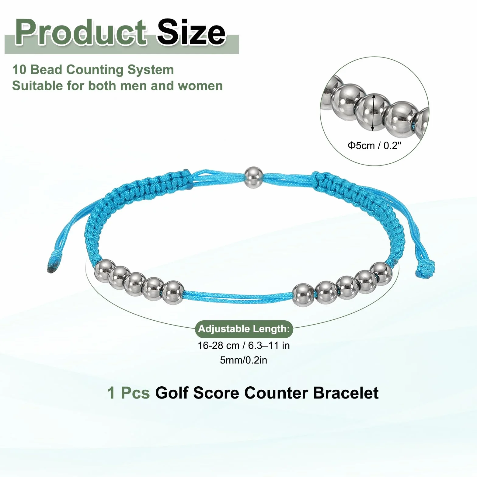 Braccialetto contatore colpi golf in acciaio inossidabile regolabile 16-28 cm blu