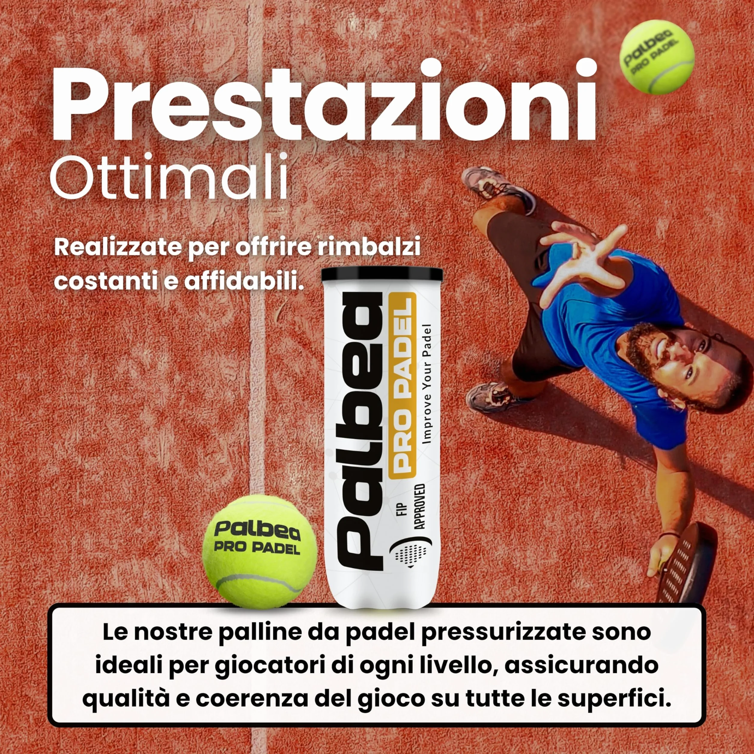 Palbea PRO PADEL Palline Padel Approvate FIP HV Alta Visibilità Qualità Pressurizzate Durature Veloci