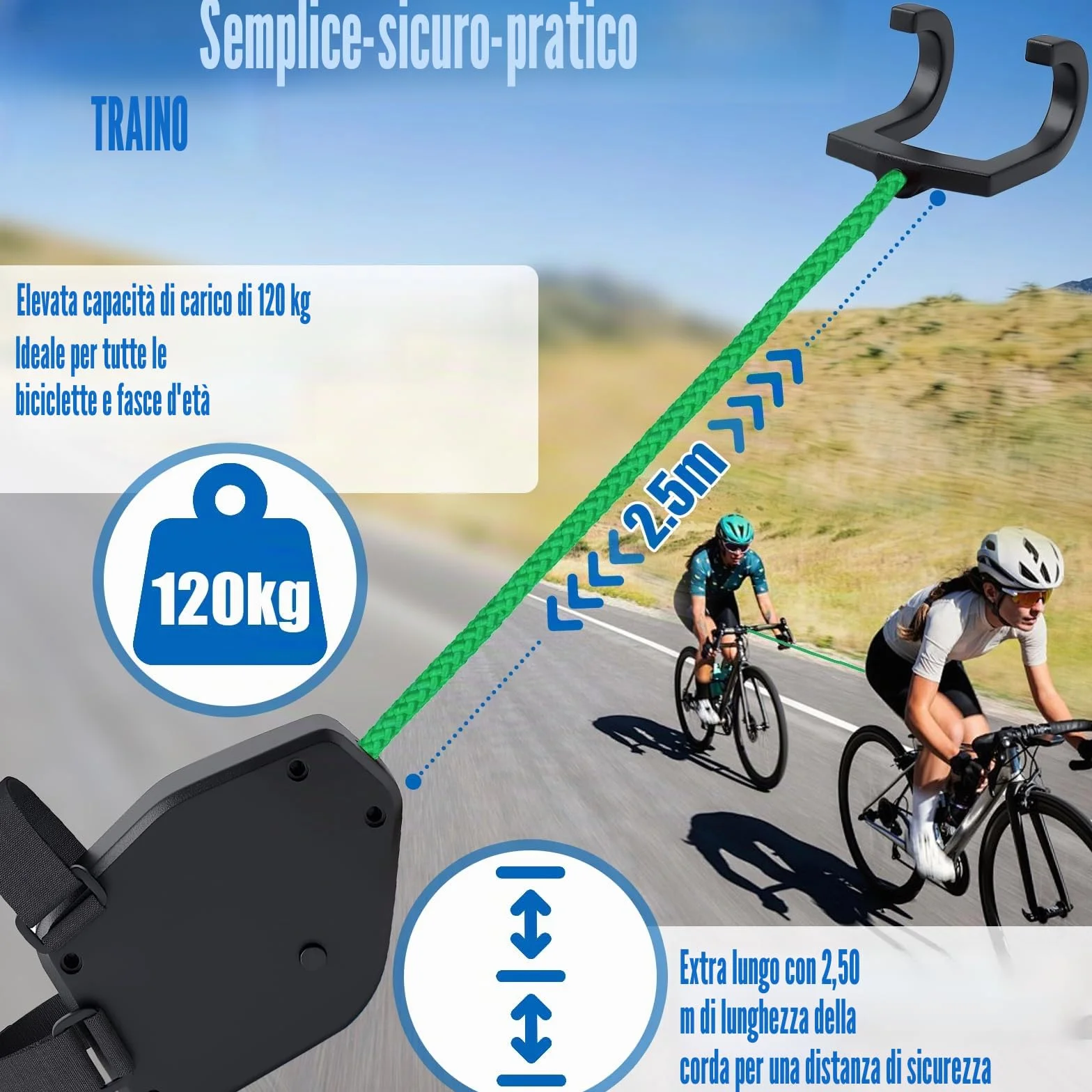 Corda di Traino per Biciclette per Bambini 2.5M Fune Traino Bici Bambino Extra Robusta Leggera Bar Trazione Velo Bambino MTB E-Bike