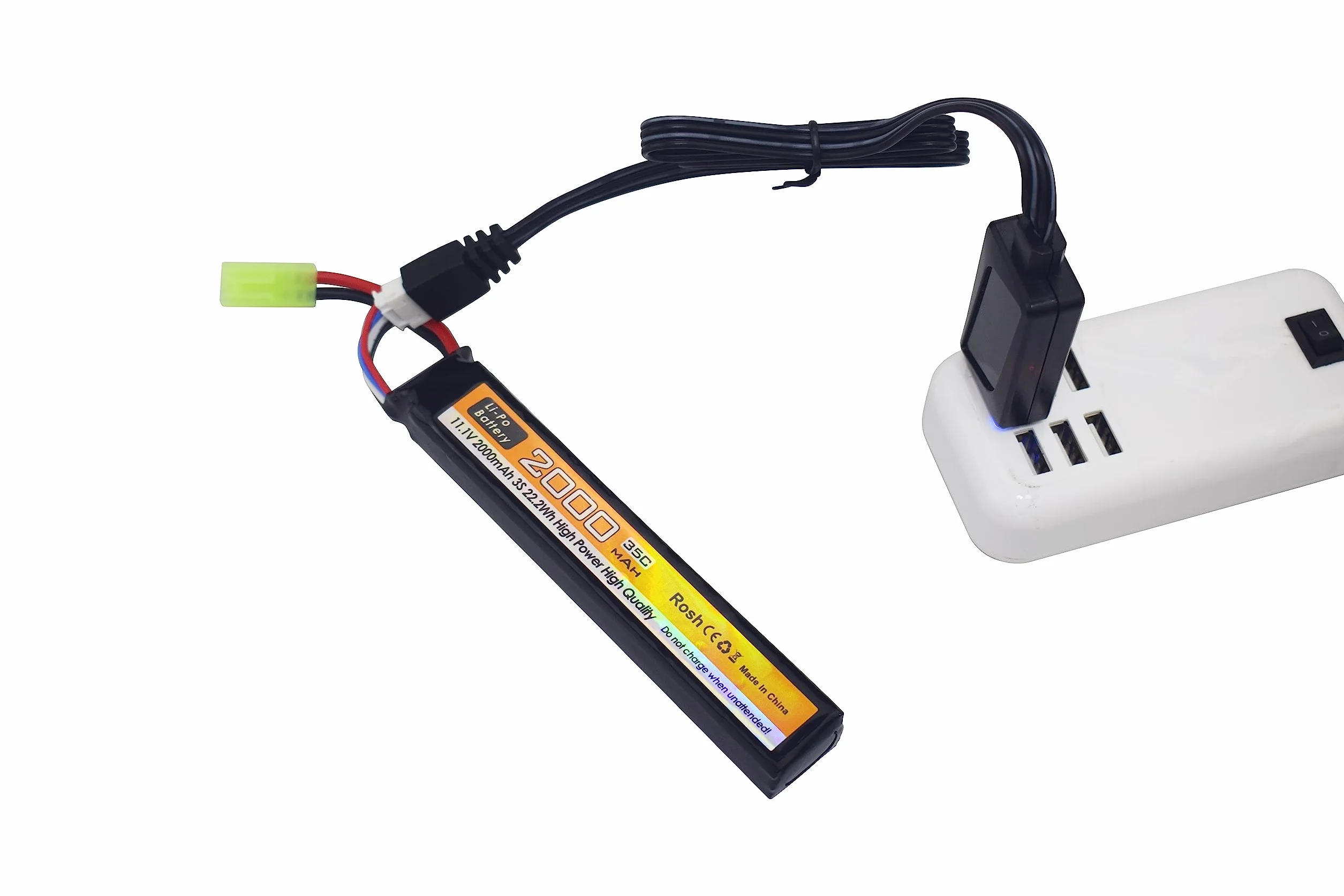 Batteria agli ioni di litio 11.1V 2000mAh 35C Odamiya con cavo di ricarica USB per Airsoft RC