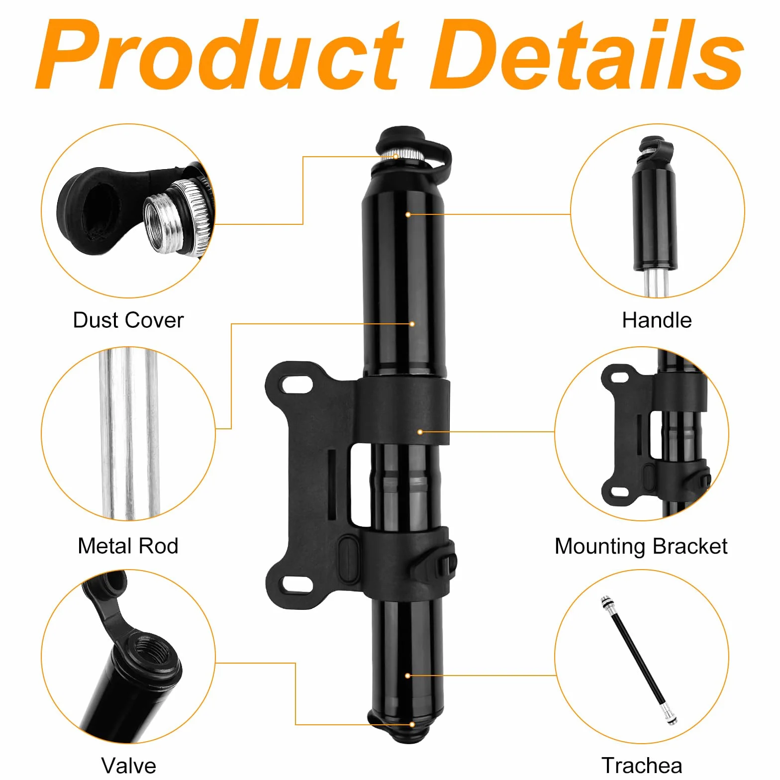 Pompa per Bicicletta 120 PSI Portatile Schrader Presta Valvola Mini Pump Bici con Supporto Telaio