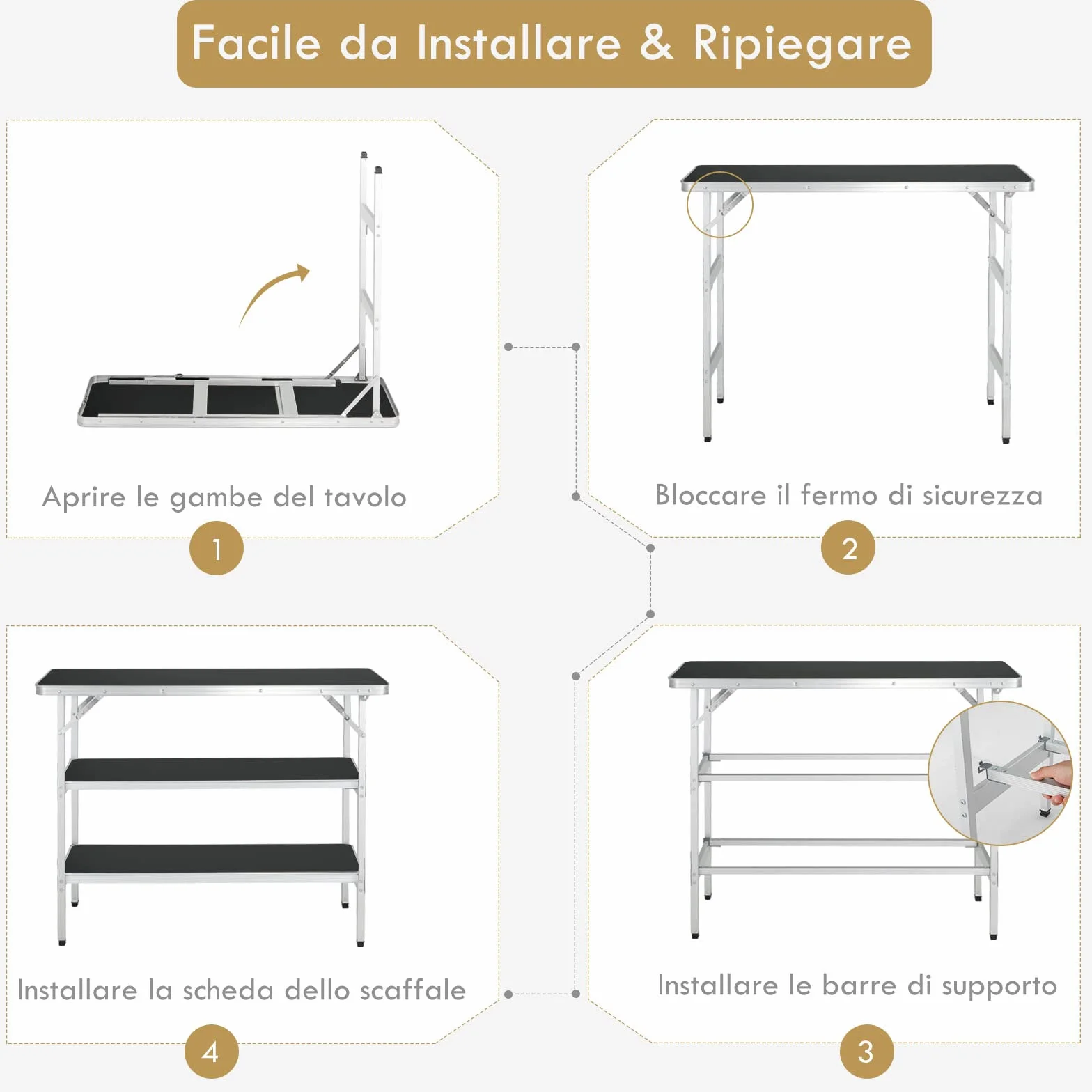 COSTWAY Cucina da Campeggio Pieghevole con Telaio in Alluminio 3 Ripiani Borsa Trasporto Nero