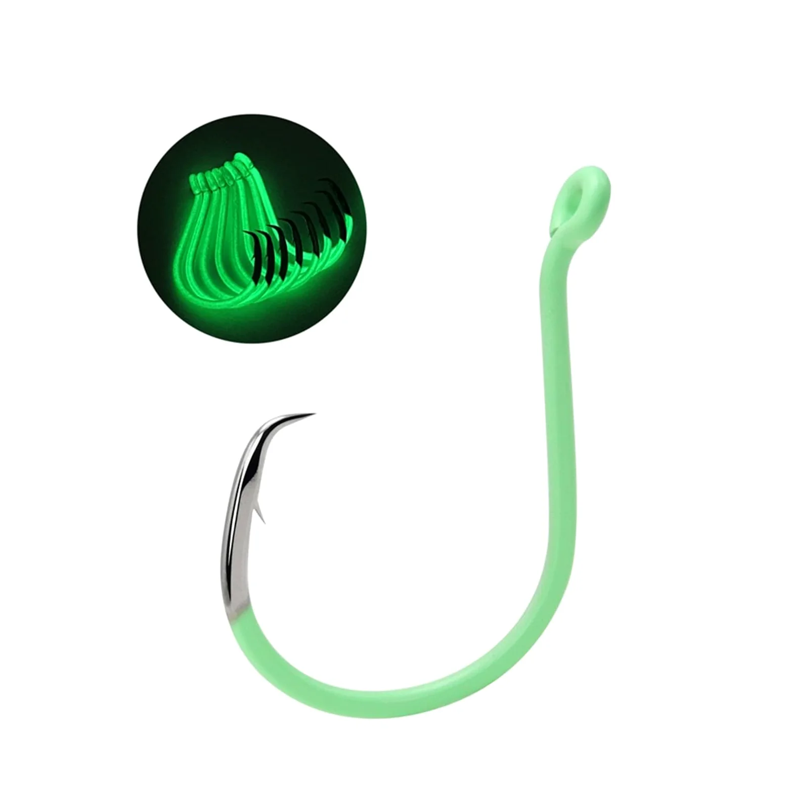 Kit di attrezzatura da pesca ami da pesca gancio da pesca circolare luminoso offset sinistro 10 misure 4-10 pezzi confezione da 4-10 pezzi amo da pesca pesca notturna ami da pesca ganci per