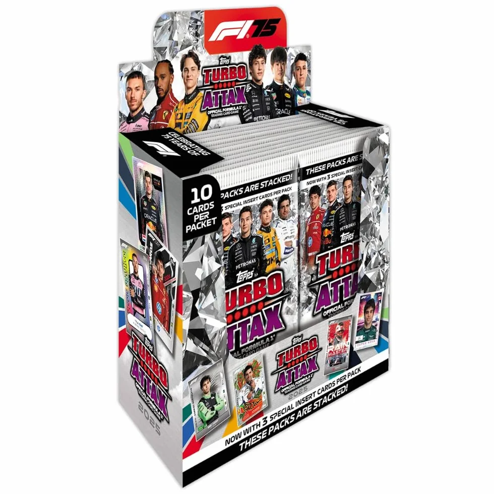 Topps Turbo Attax Formula 1 2025 - Scatola completa - contiene 24 pacchetti di Turbo Attax (240 carte).