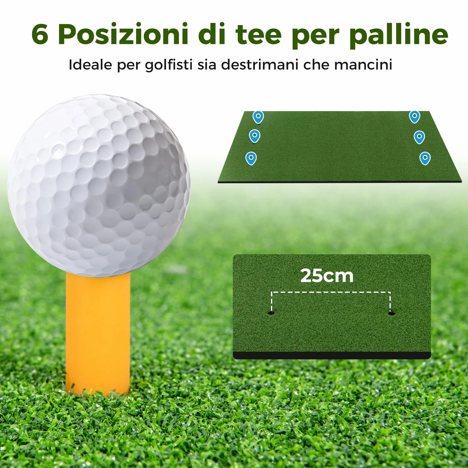 COSTWAY Tappetino da Allenamento Golf 3-in-1 con Erba Sintetica, 2 Punte e Astine di Allineamento