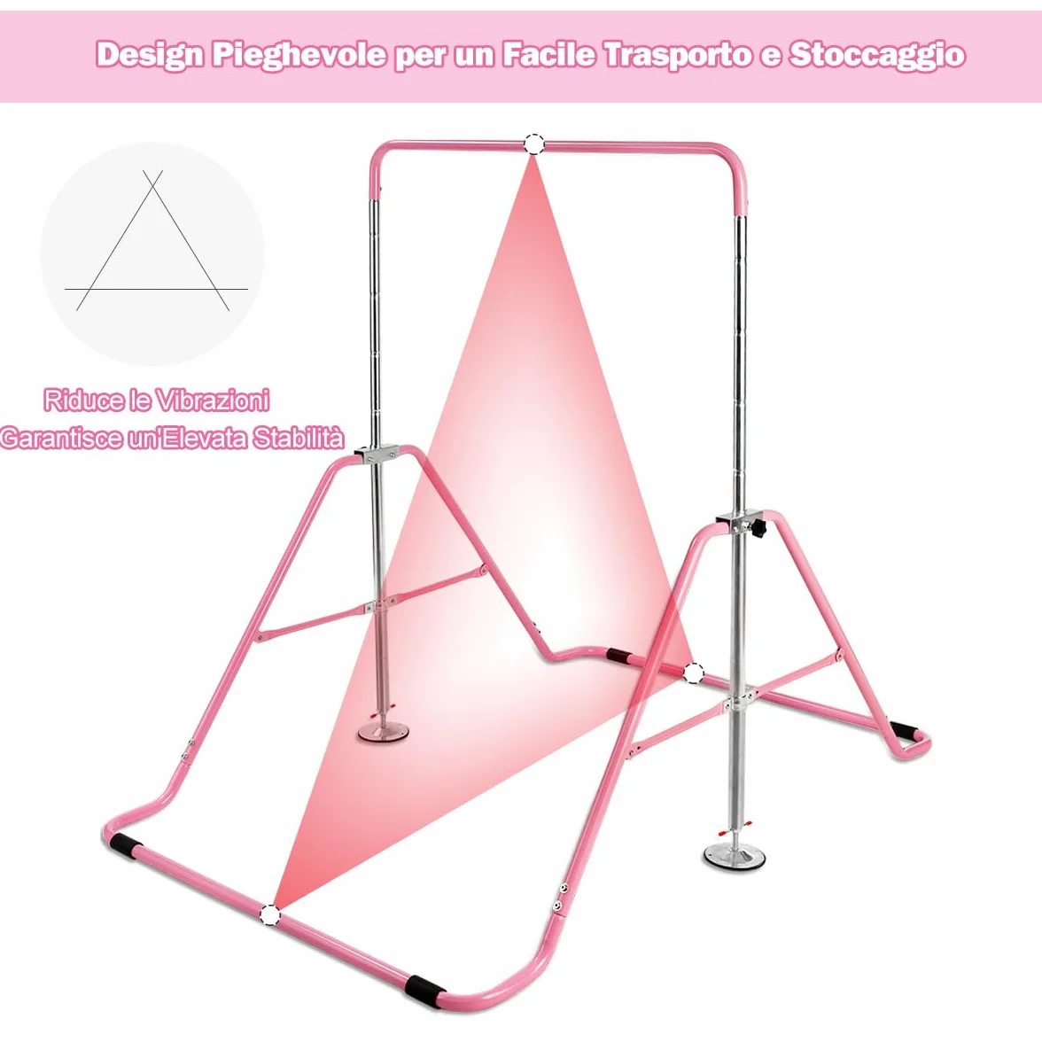 COSTWAY Sbarra Ginnastica Artistica Pieghevole, Altezza Regolabile 90-142 cm, Barra per Ginnastica per Bambini