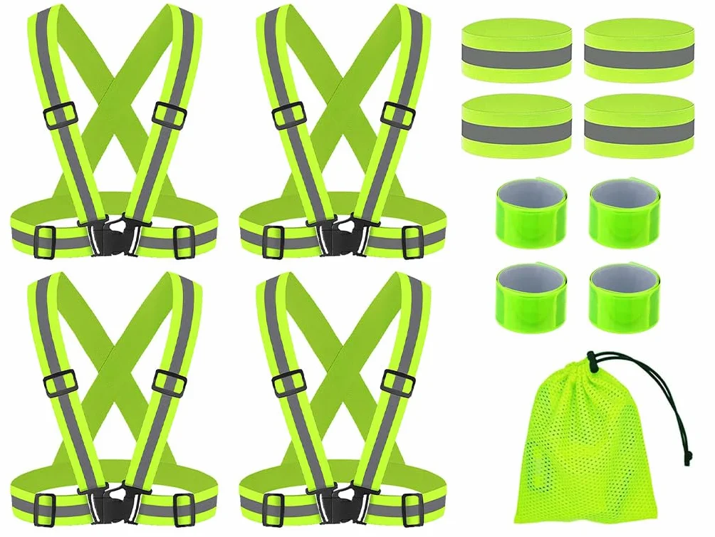 Gilet Catarifrangente Regolabile ad Alta Visibilità con Braccialetti Riflettenti, per Corsa Ciclismo Attività all'Aperto