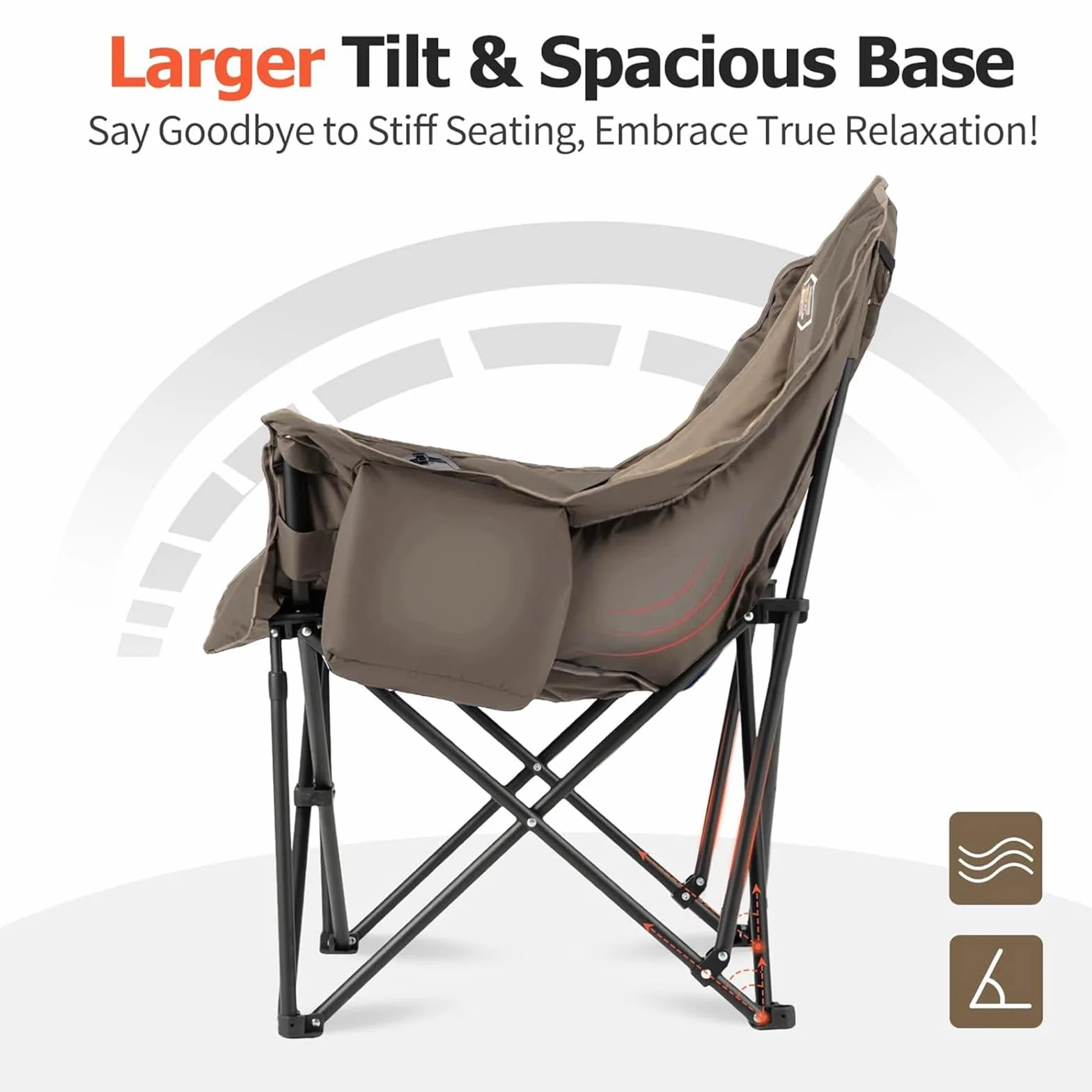 OVERMONT Sedia da Campeggio Pieghevole Oversized 204kg - Sedie da Pesca con Imbottitura Borsa Termica Portabicchieri Khaki