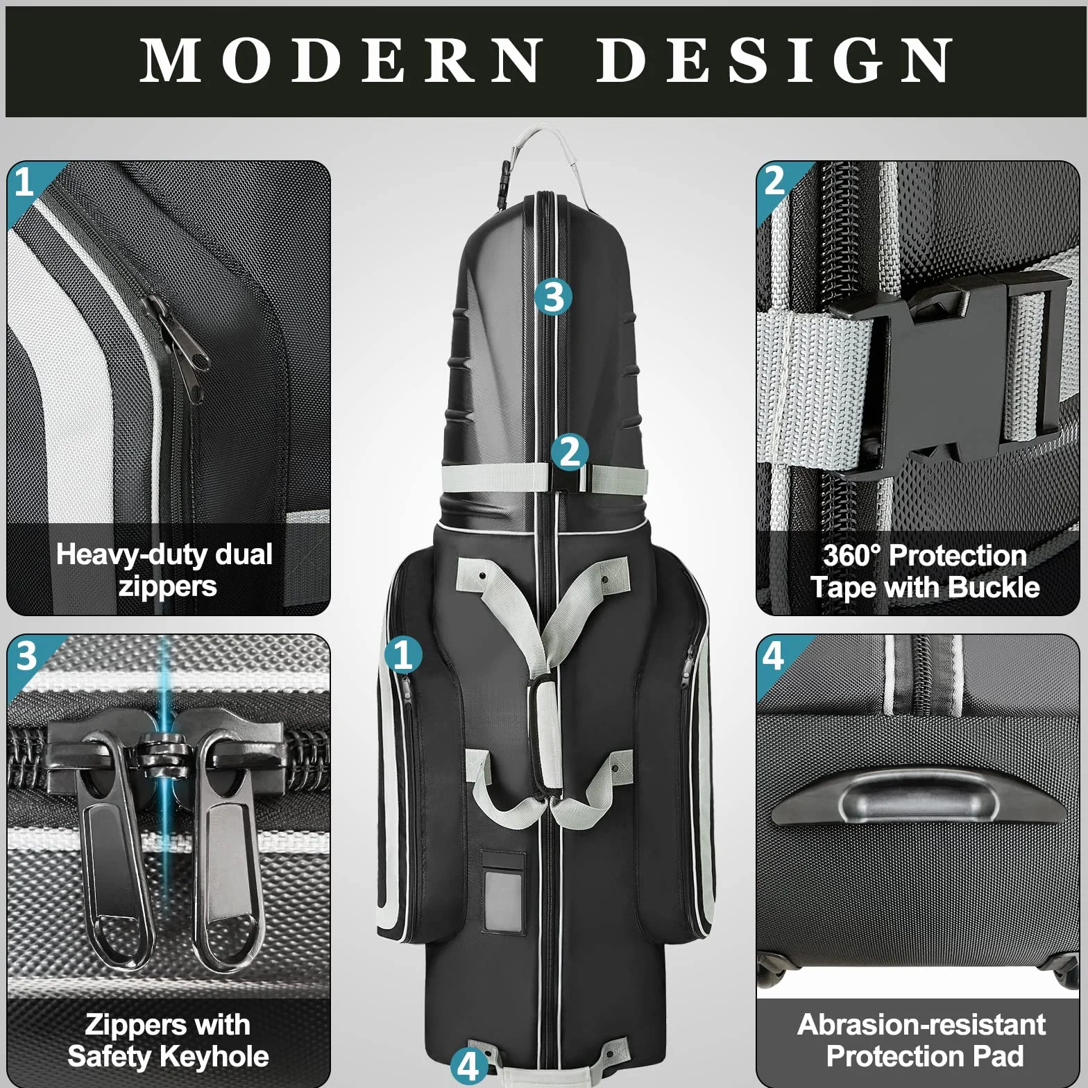 Yamato Borsa da viaggio da golf in ABS con guscio rigido, custodia da viaggio per mazze da golf, compagnie aeree, borse da viaggio con ruote con serratura approvata TSA, regalo perfetto per golfisti
