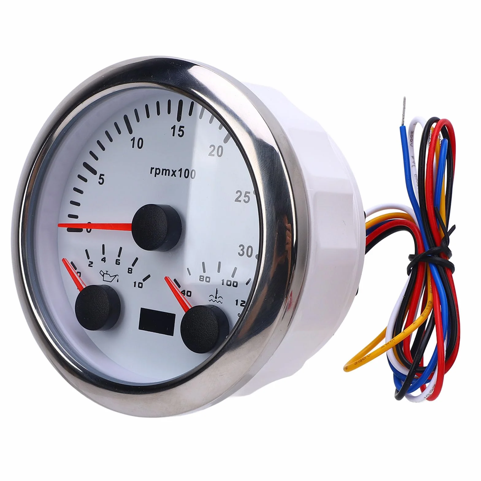 Naroote Contagiri da 85 Mm, Indicatore Multifunzionale da 3000 Giri/min con Retroilluminazione a 7 Colori e Contaore, per Camion, Trattore, Rimorchio, Auto, Barca (Quadrante bianco lunetta