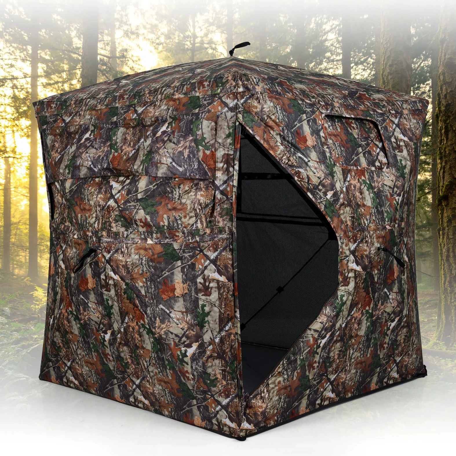 COSTWAY Tenda da Caccia Portatile per 4 Persone, Capanno Mimetico a Visione a 360° con Rete Trasparente e Borsa da Trasporto, Tenda Pop-up Camouflage per Caccia di Cervi e Tacchini, 147 x 147 x 170 cm