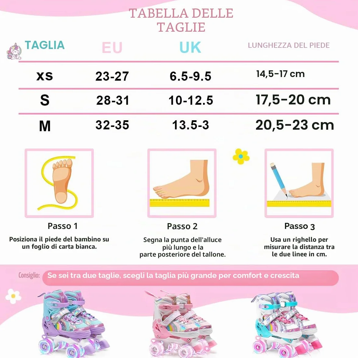 Pattini a rotelle Pattini bambina Regolabili Pattini a 4 Ruote,patini bambini 4 ruote luminosi per ragazze e ragazzi