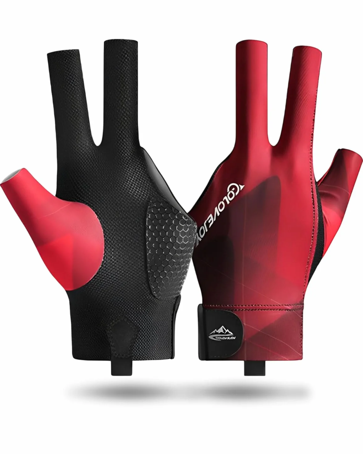 Guanto da biliardo sinistro antiscivolo 3 dita per tiro e allenamento Nero Rosso