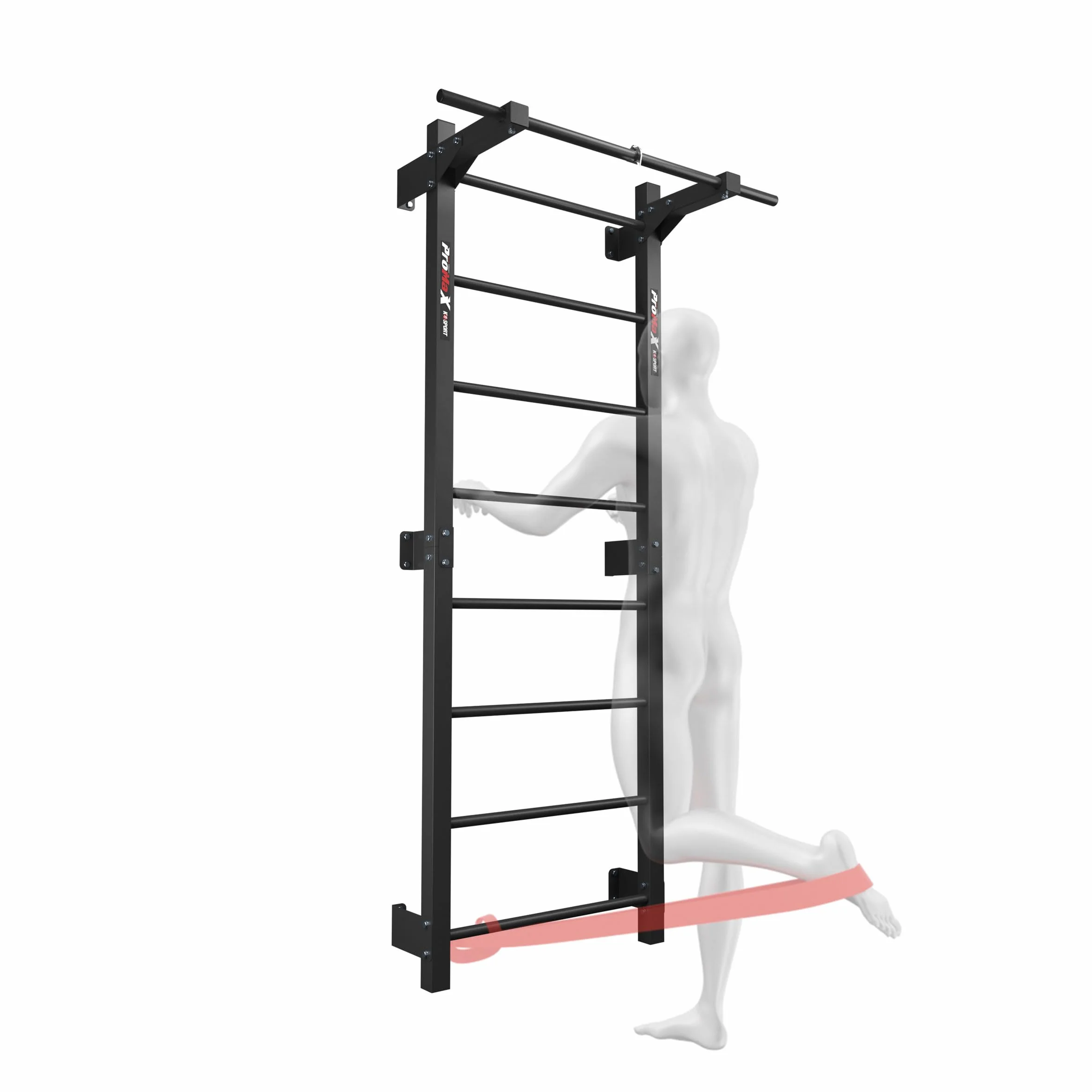 K-Sport Parete a Pioli con 8 Pioli, Portata 250 kg, Parete da Ginnastica con Barra per Trazioni, Parete in Metallo per Arrampicata per Adulti e Bambini