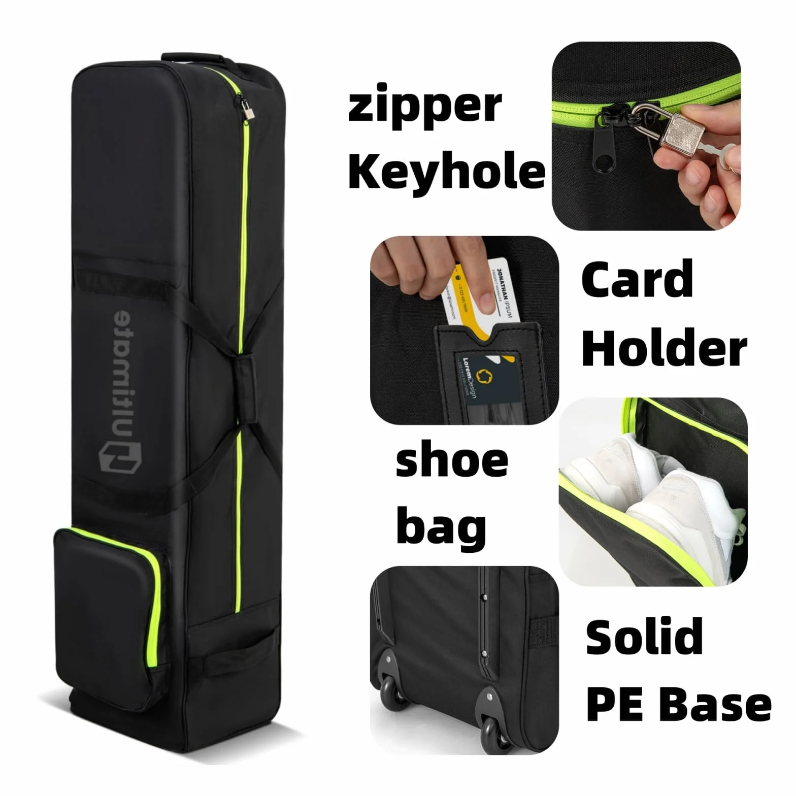 LIFEZEAL Borsa da Viaggio per Golf con Ruote Silenziose, Custodia Golf da viaggio con Manico Ergonomico, Finestra Identificativa, Ampio Scomparto, Copertura Pieghevole per Mazze da Golf, Nero